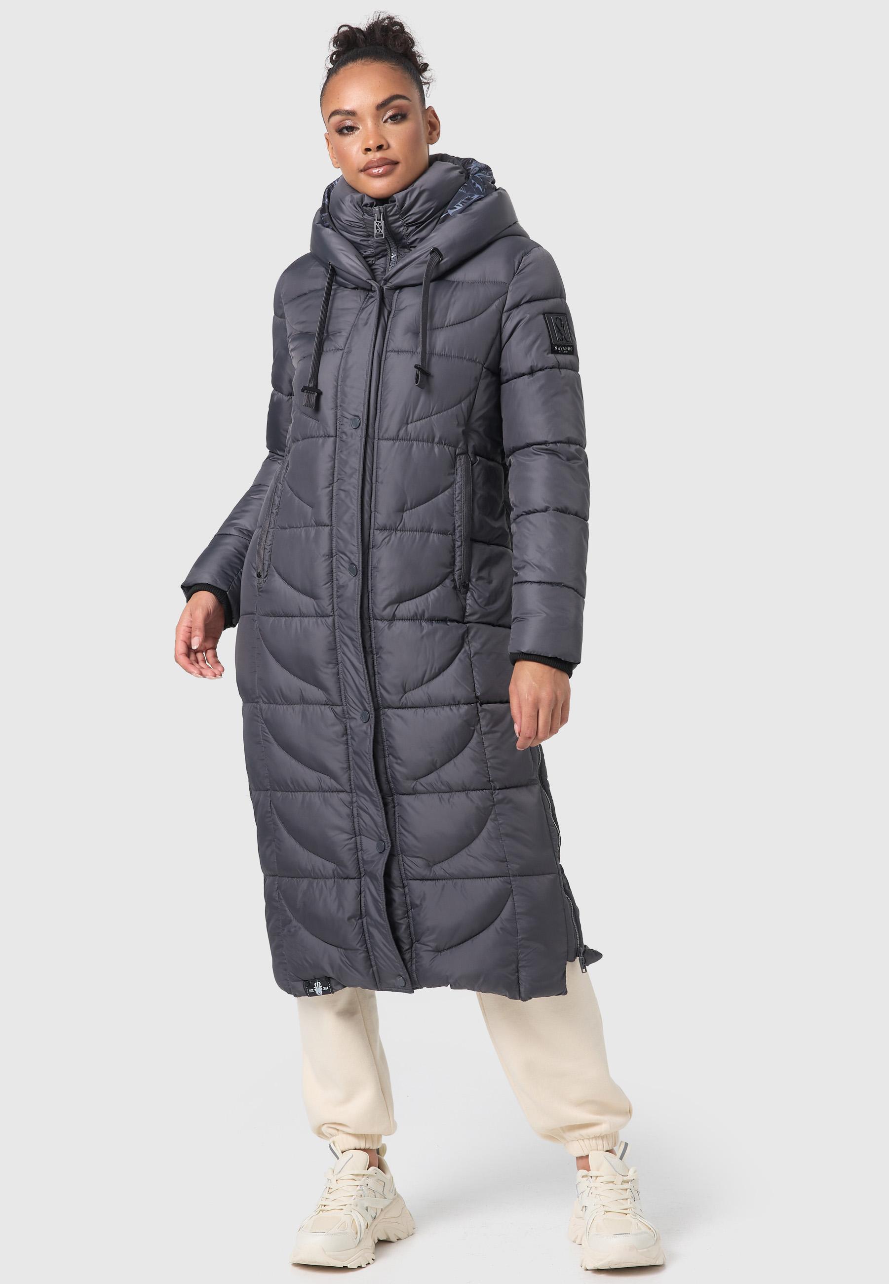 Langer Wintersteppmantel mit Kapuze "Waffelchen" Anthracite