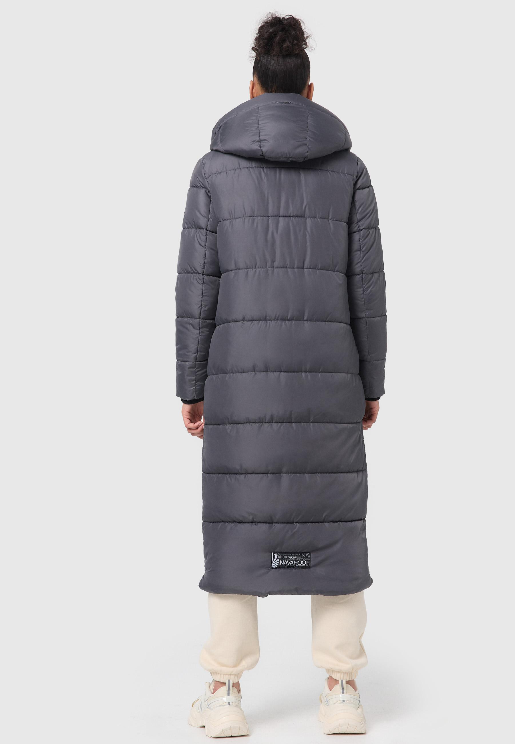 Langer Wintersteppmantel mit Kapuze "Waffelchen" Anthracite