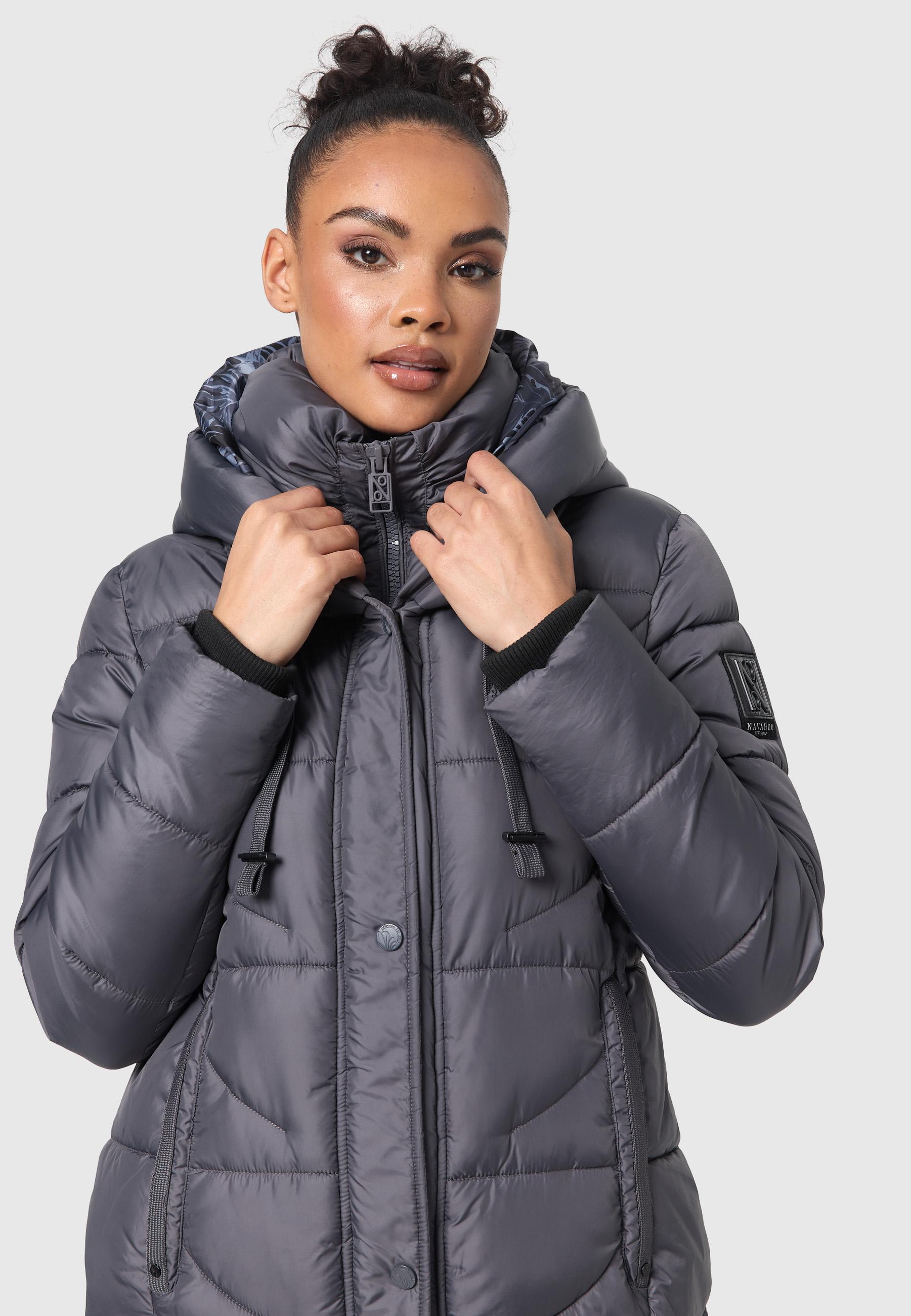 Langer Wintersteppmantel mit Kapuze "Waffelchen" Anthracite