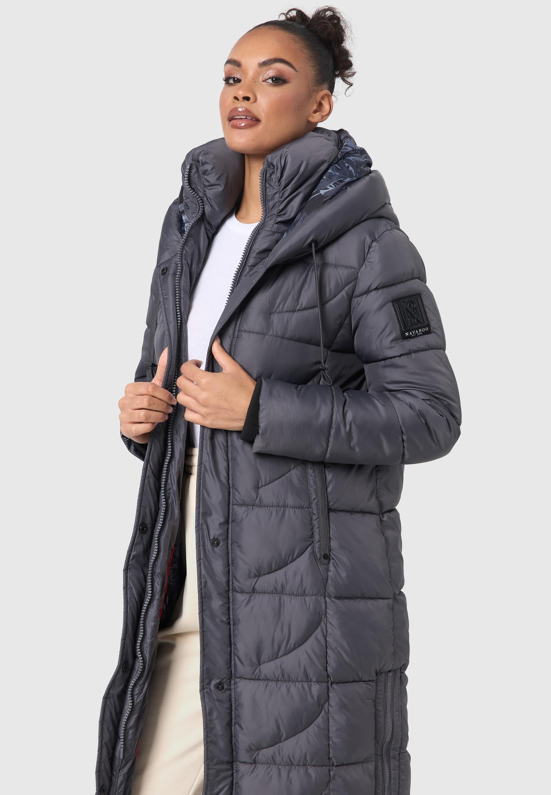Langer Wintersteppmantel mit Kapuze "Waffelchen" Anthracite