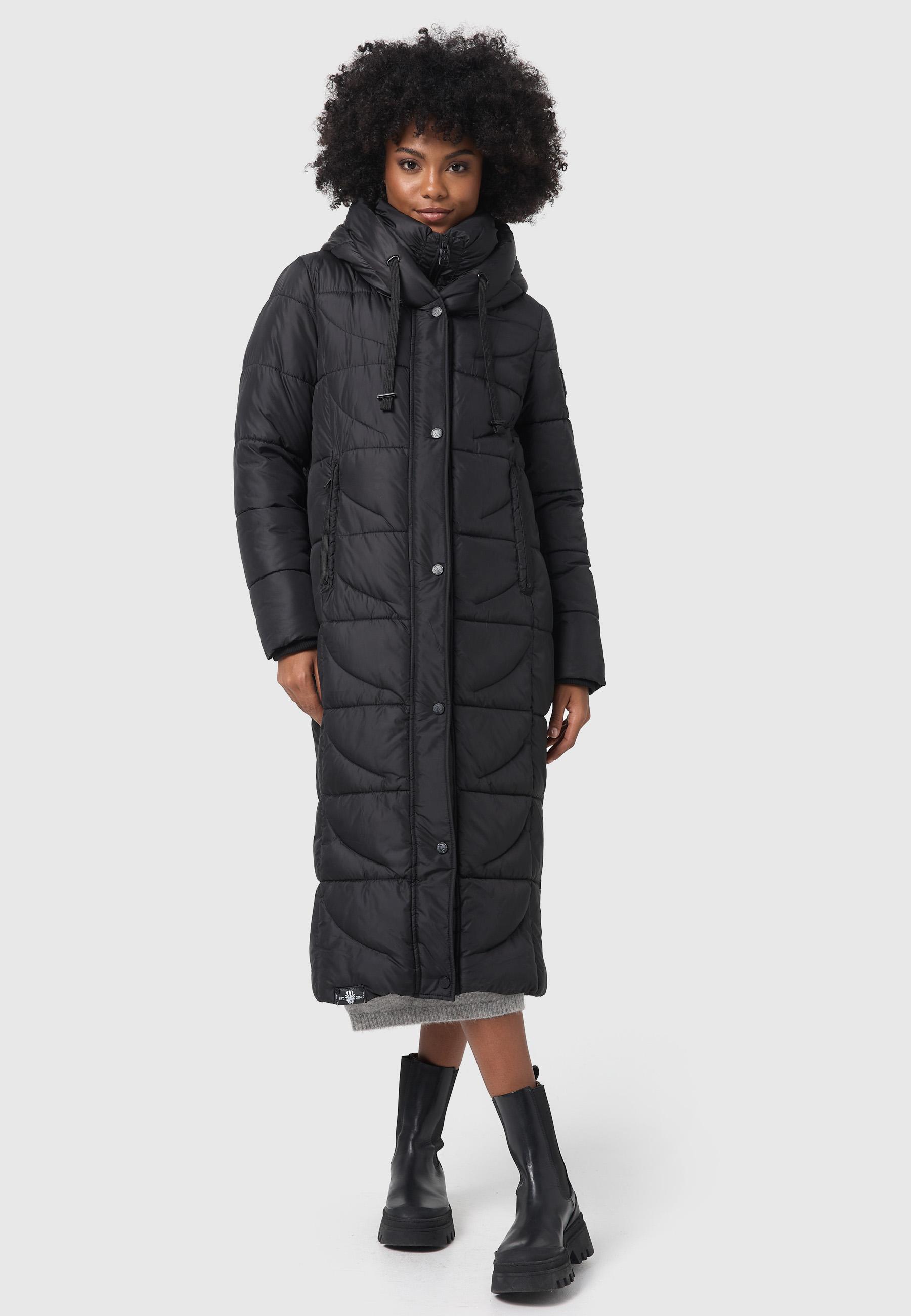 Langer Wintersteppmantel mit Kapuze "Waffelchen" Black