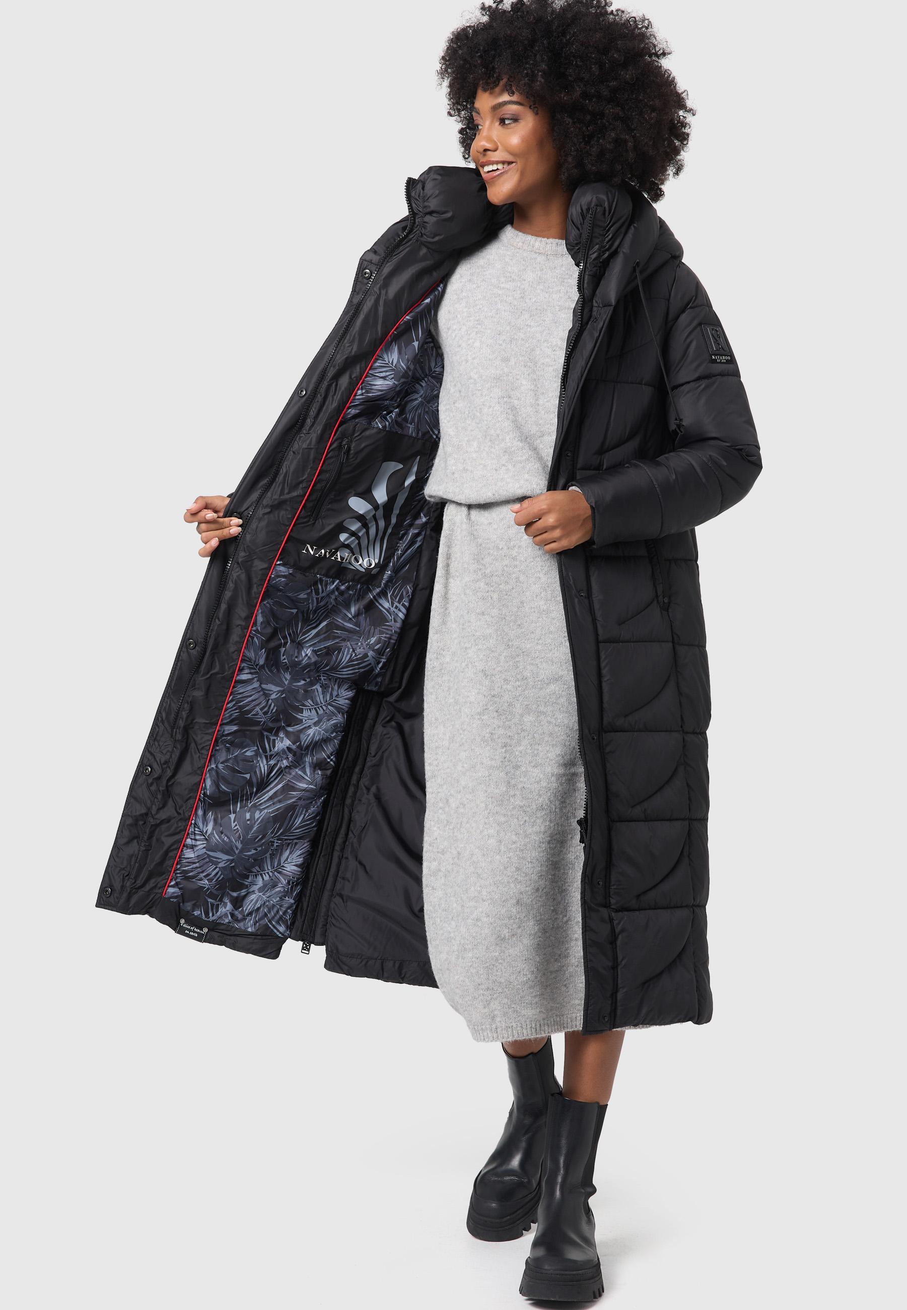 Langer Wintersteppmantel mit Kapuze "Waffelchen" Black