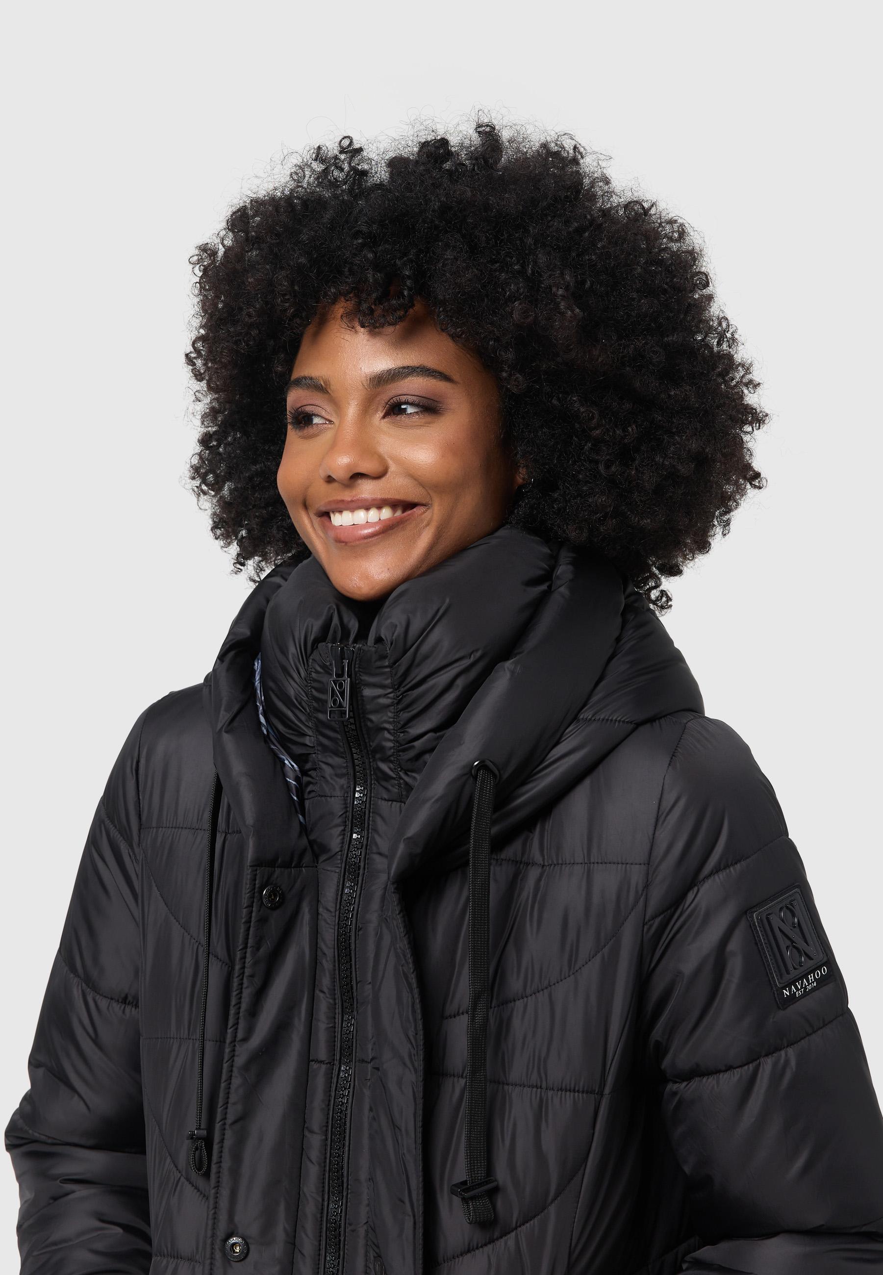 Langer Wintersteppmantel mit Kapuze "Waffelchen" Black