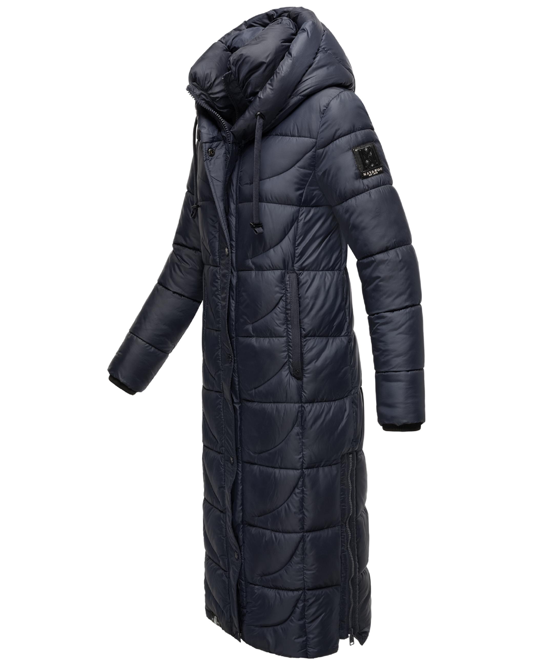 Langer Wintersteppmantel mit Kapuze "Waffelchen" Navy