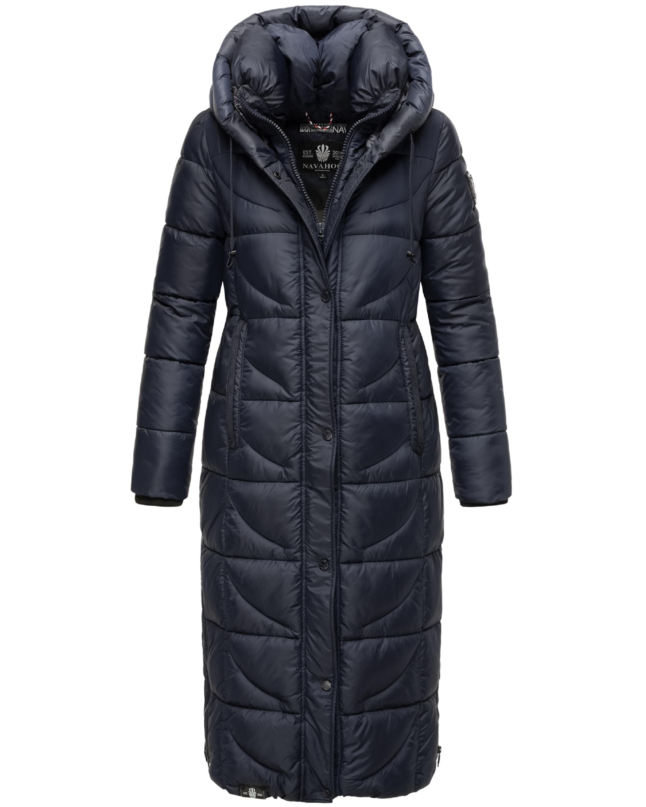 Langer Wintersteppmantel mit Kapuze "Waffelchen" Navy