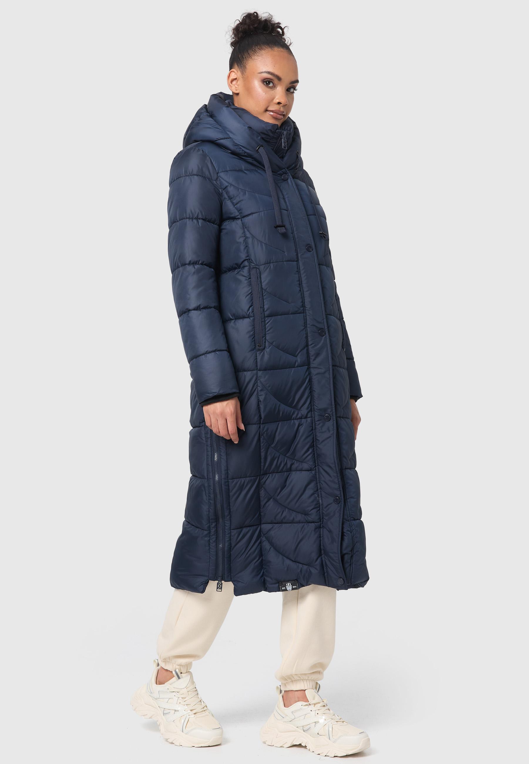 Langer Wintersteppmantel mit Kapuze "Waffelchen" Navy