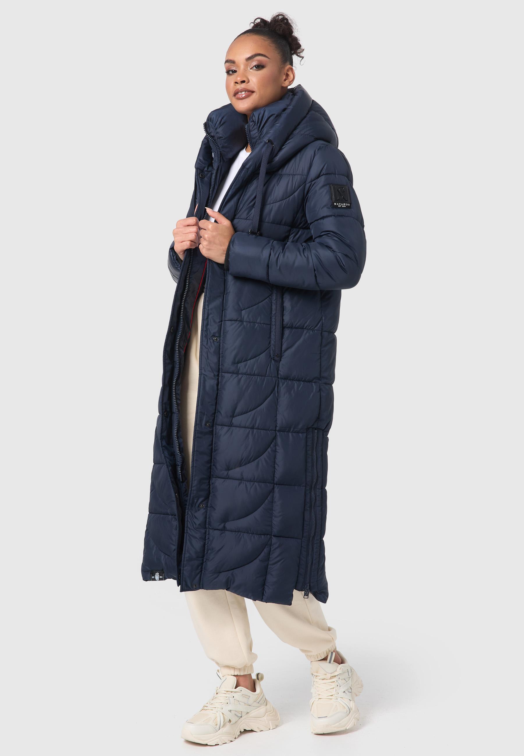 Langer Wintersteppmantel mit Kapuze "Waffelchen" Navy