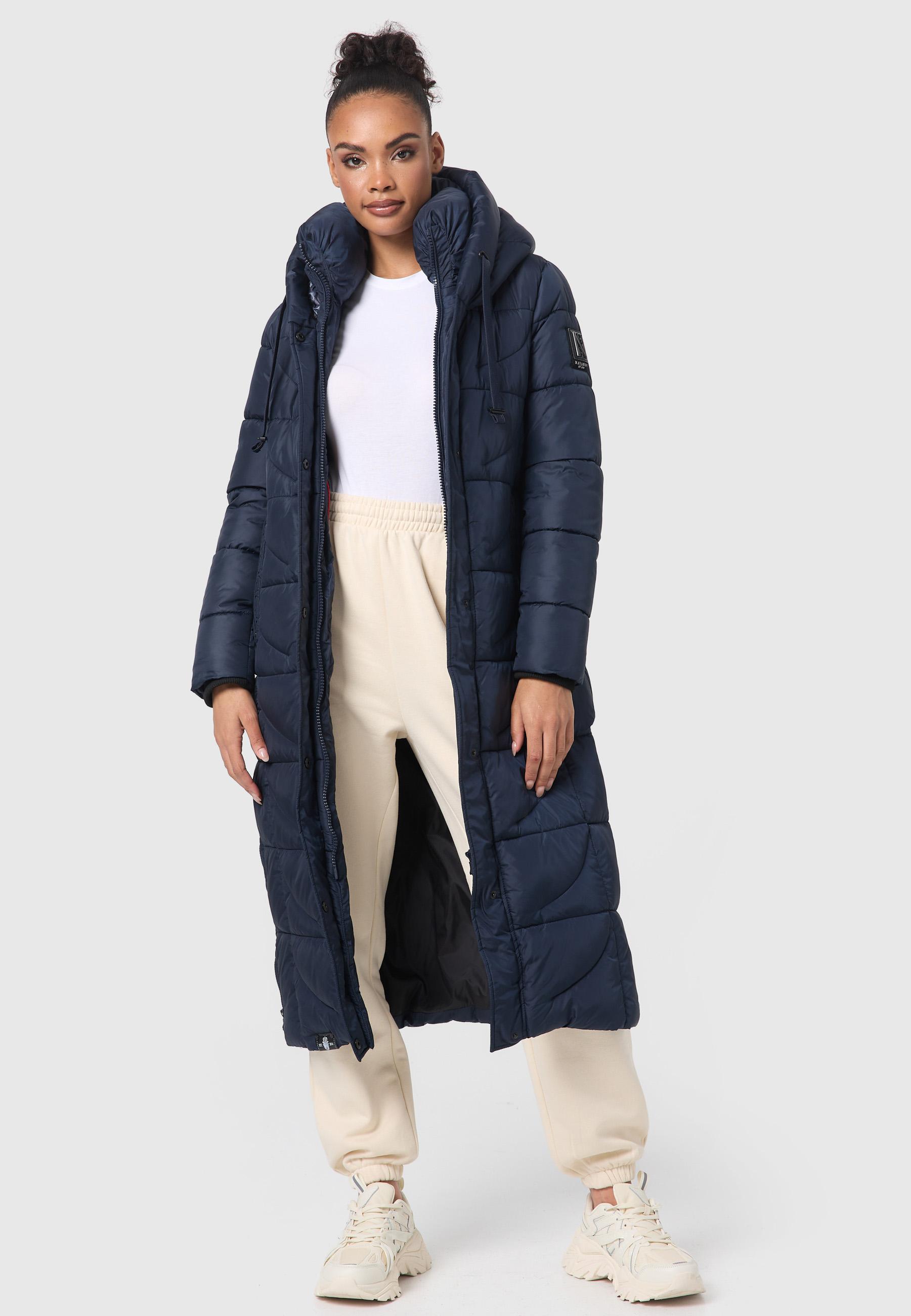 Langer Wintersteppmantel mit Kapuze "Waffelchen" Navy