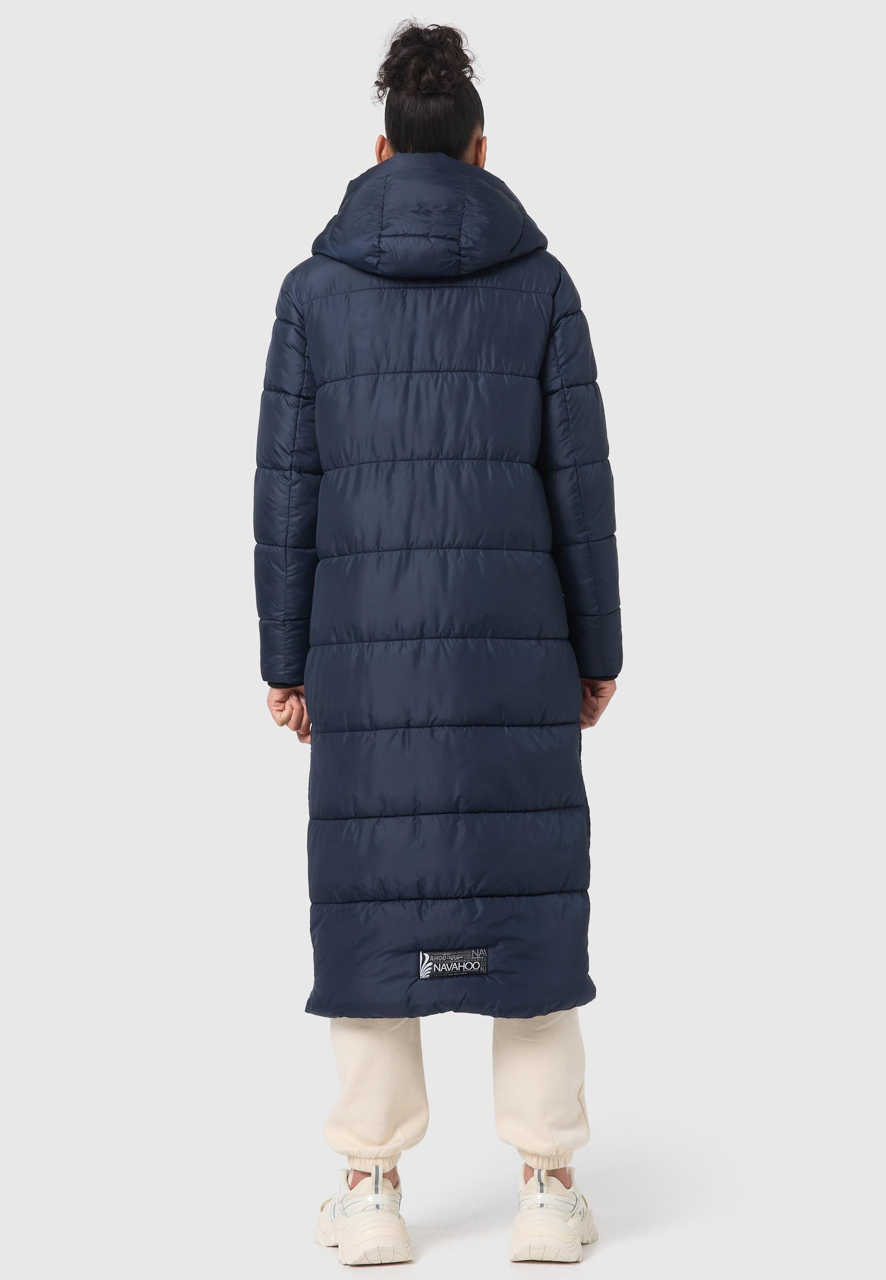 Langer Wintersteppmantel mit Kapuze "Waffelchen" Navy