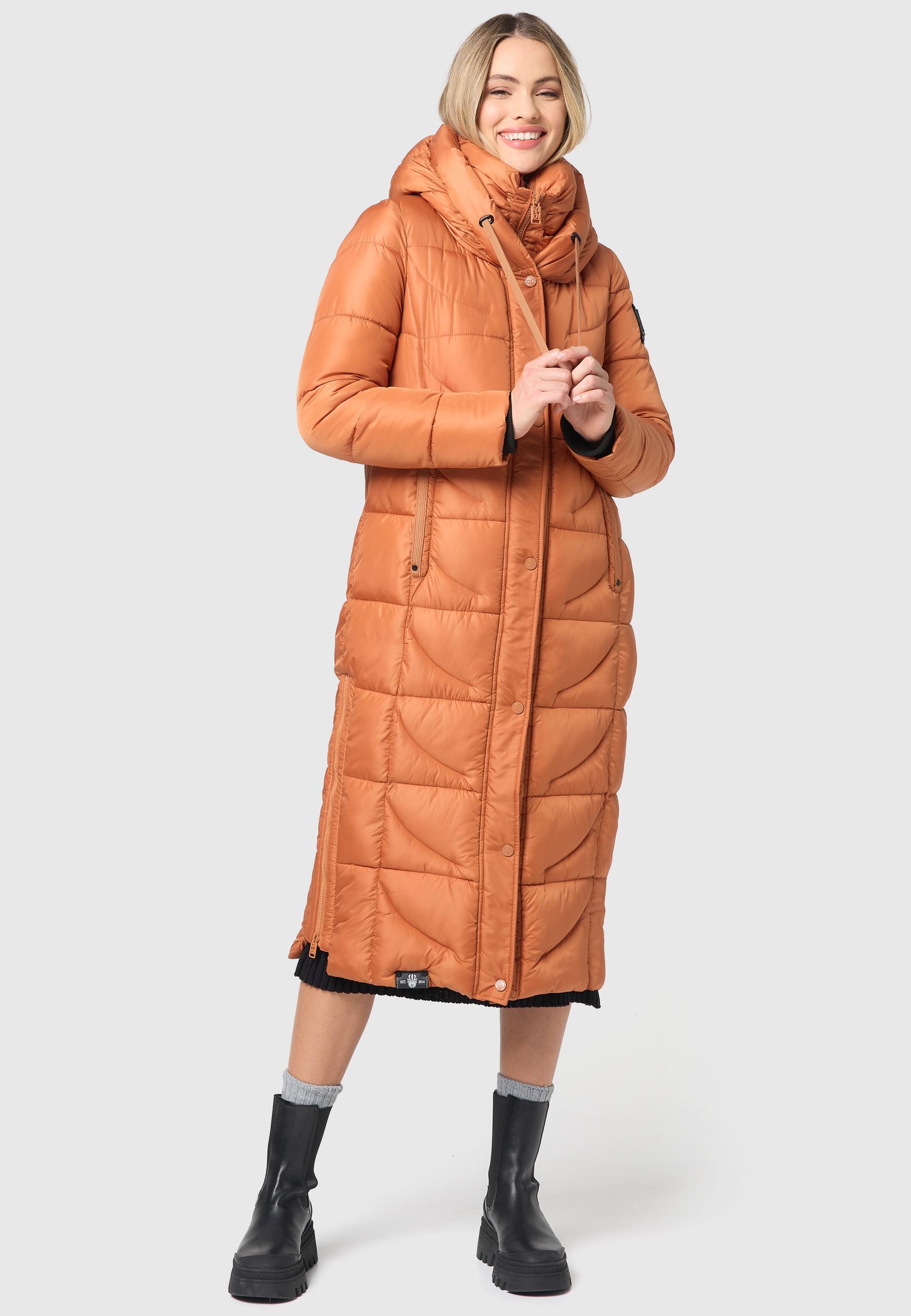 Langer Wintersteppmantel mit Kapuze "Waffelchen" Rusty Cinnamon