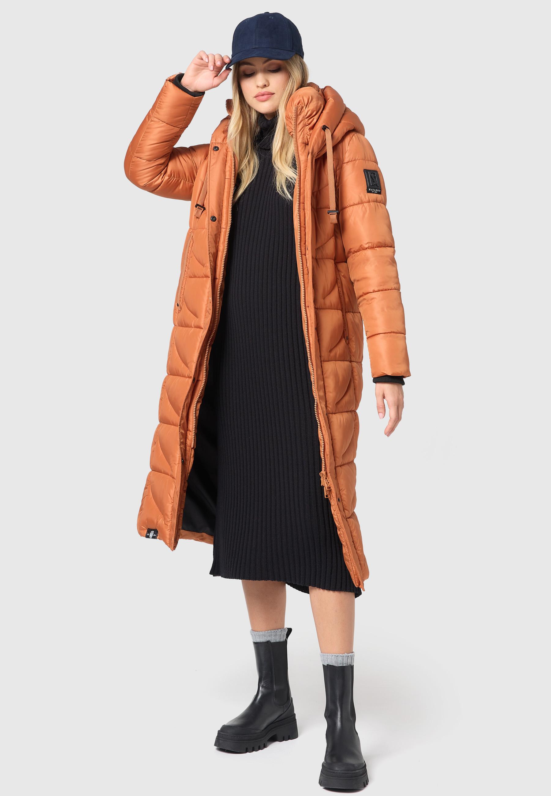 Langer Wintersteppmantel mit Kapuze "Waffelchen" Rusty Cinnamon