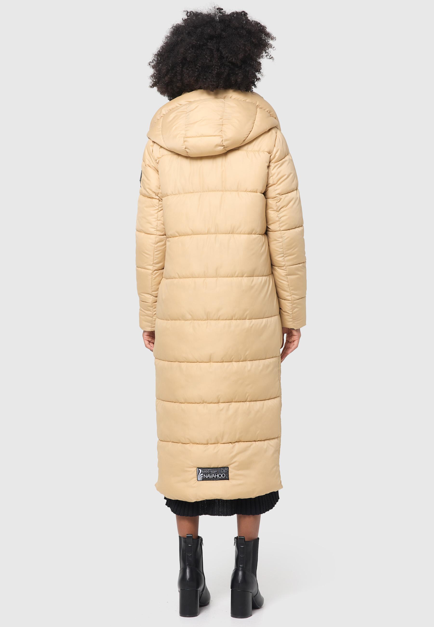 Langer Wintersteppmantel mit Kapuze "Waffelchen" Sand