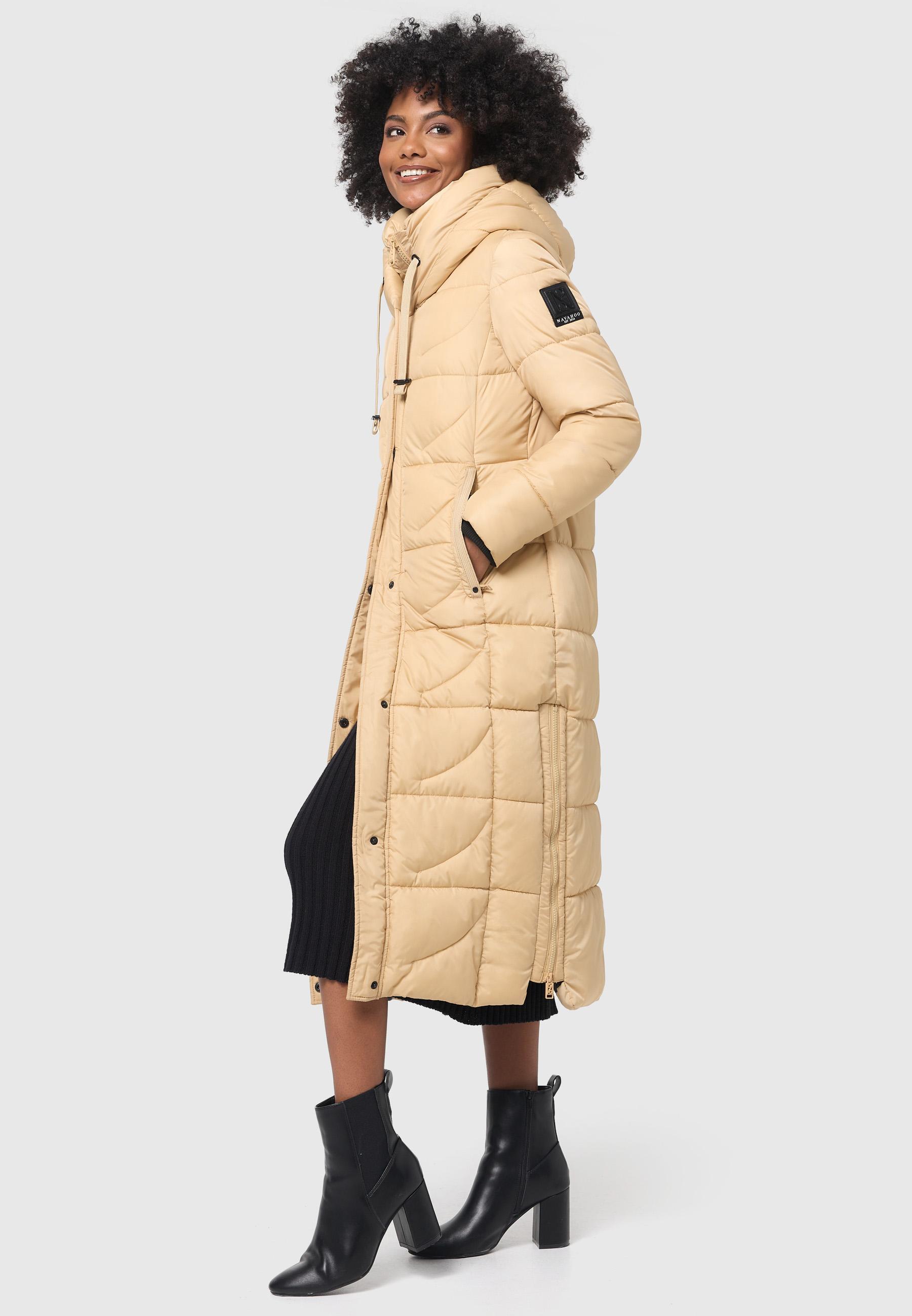 Langer Wintersteppmantel mit Kapuze "Waffelchen" Sand