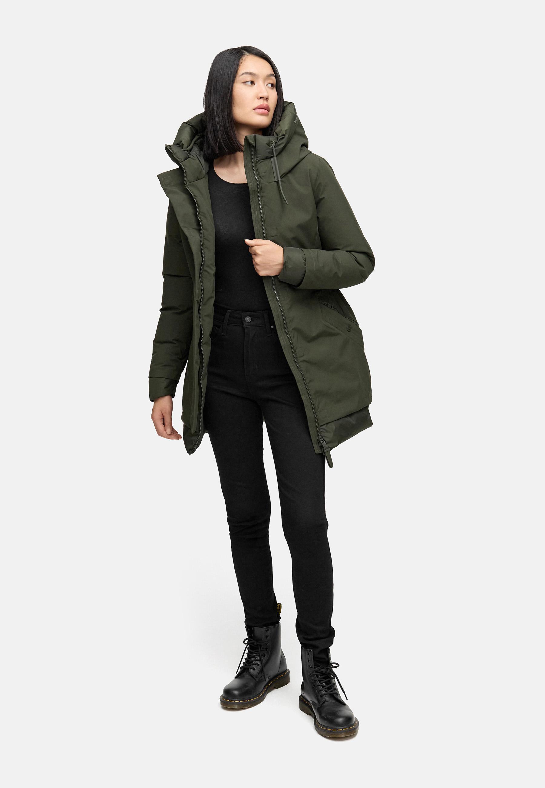Warmer Steppmantel mit Magnet-Verschluss "Winterprinzessin 14" Dark Olive