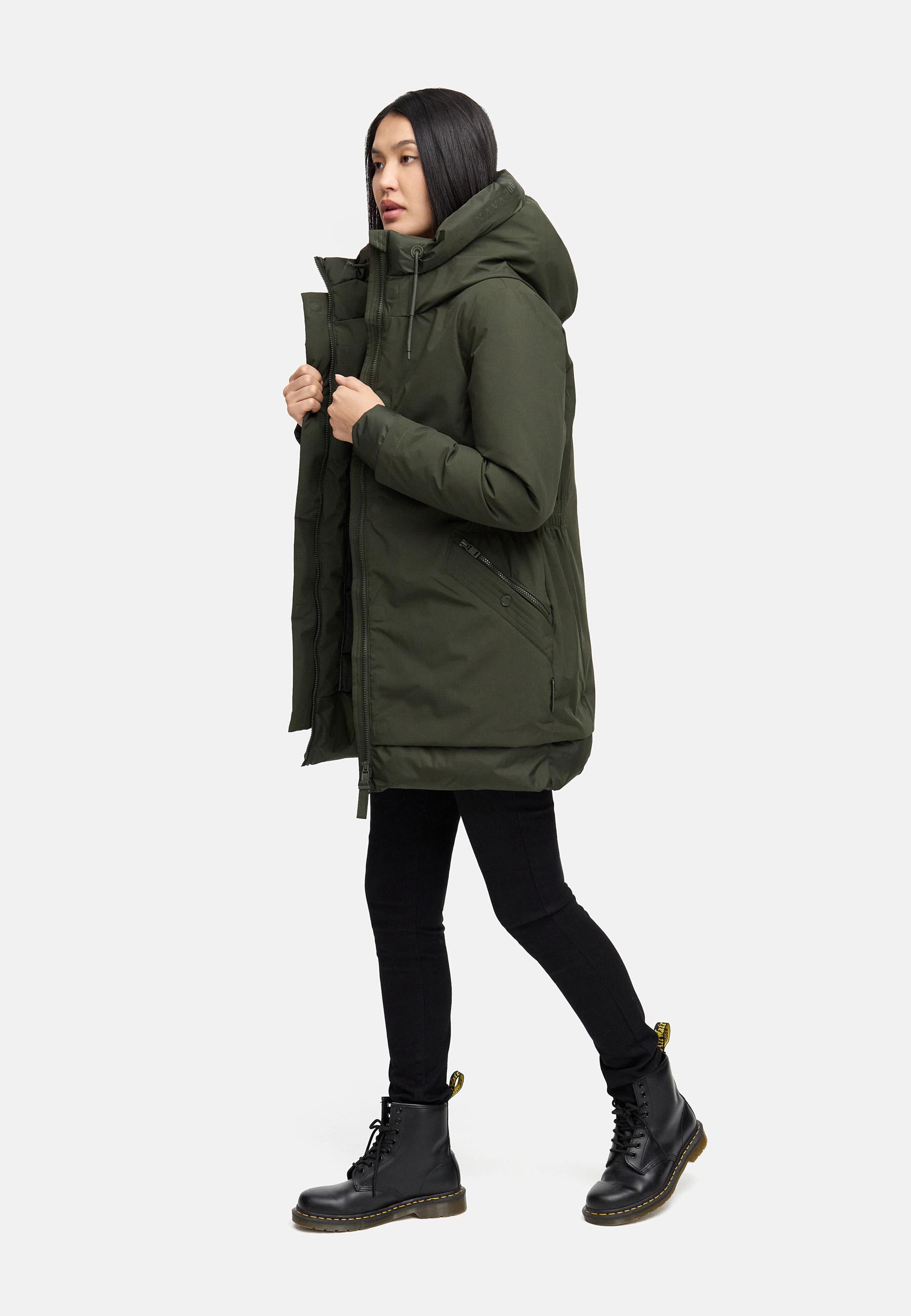 Warmer Steppmantel mit Magnet-Verschluss "Winterprinzessin 14" Dark Olive