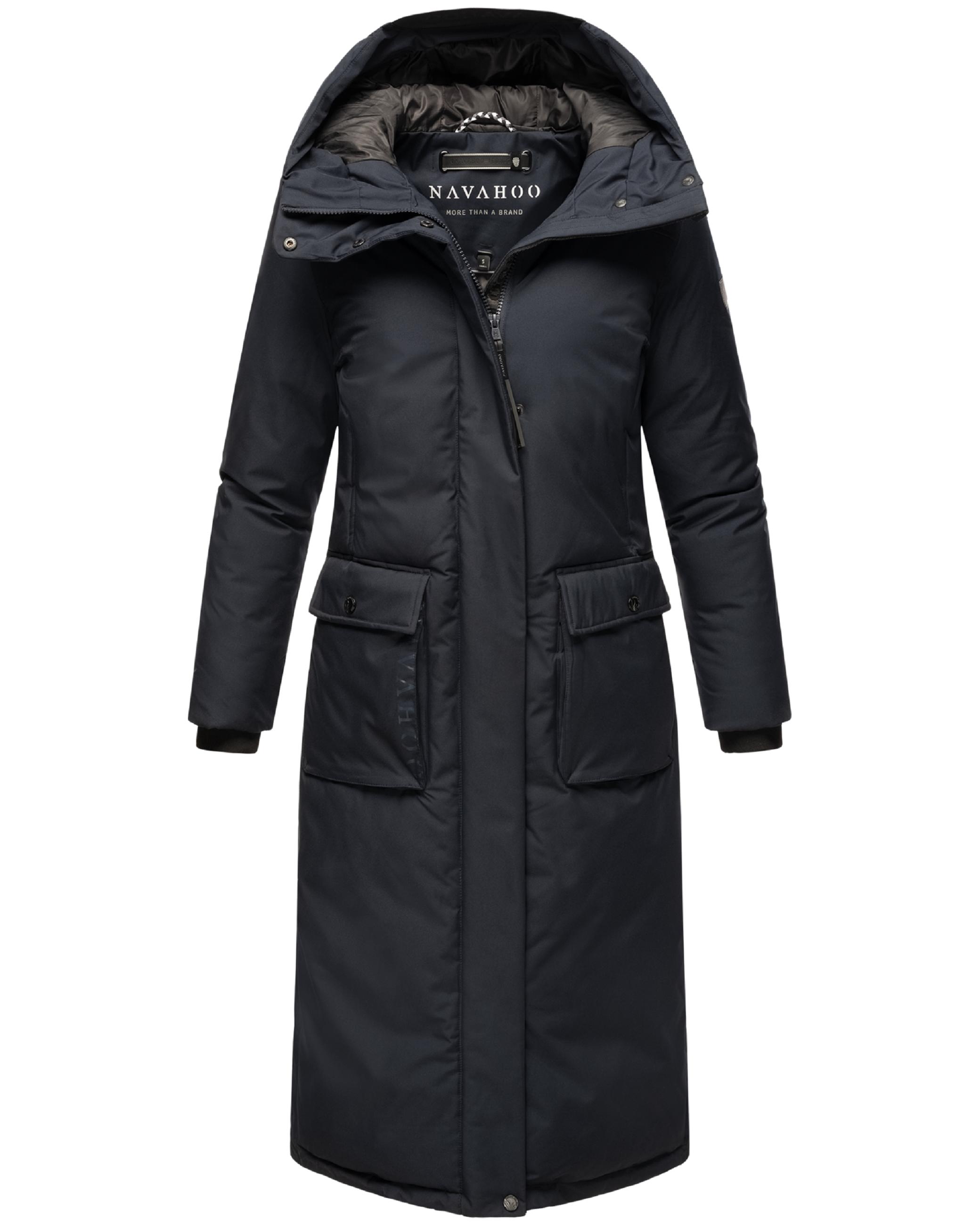 Extralanger Wintermantel mit Kapuze "Wolkenfrost XIV" Navy