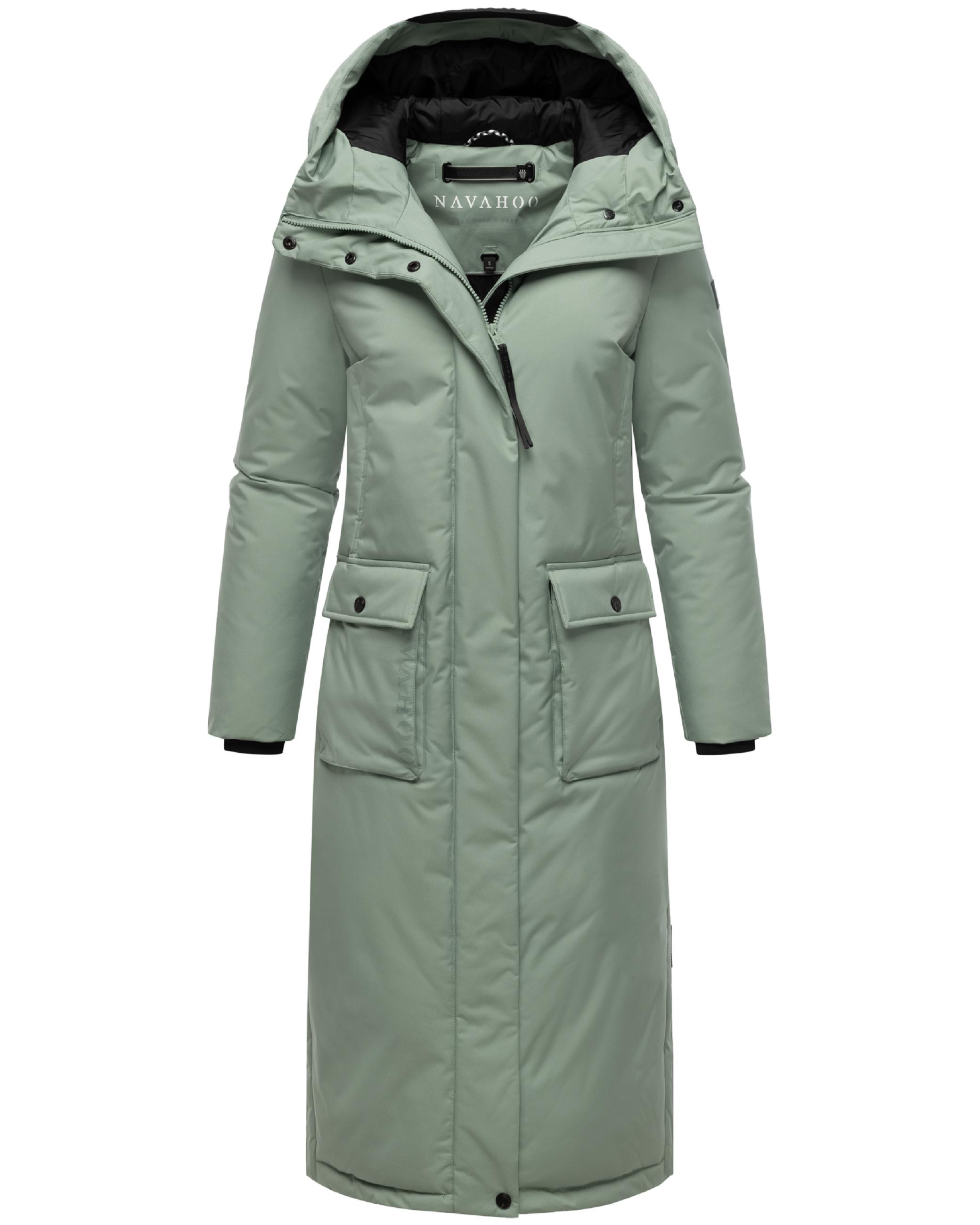 Extralanger Wintermantel mit Kapuze "Wolkenfrost XIV" Smokey Mint