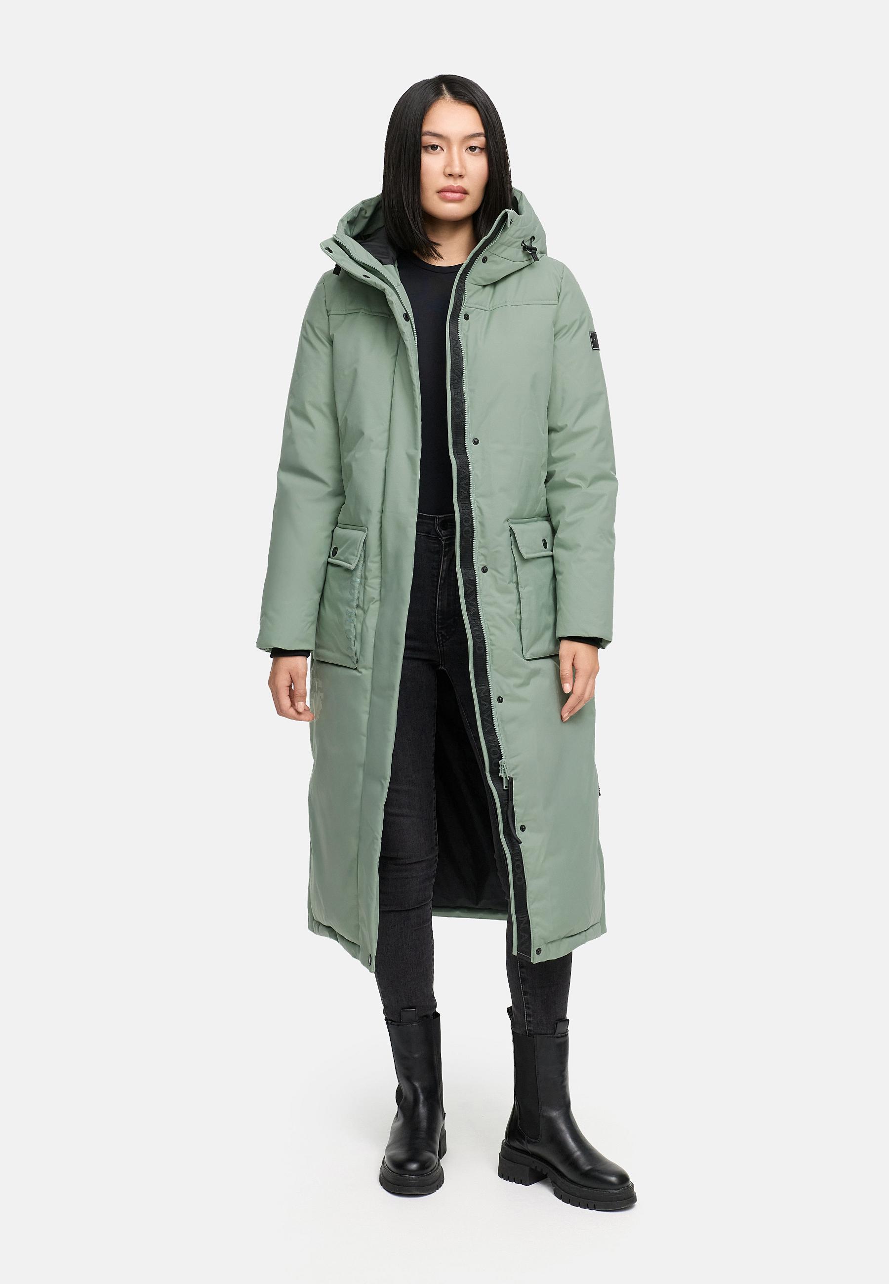 Extralanger Wintermantel mit Kapuze "Wolkenfrost XIV" Smokey Mint