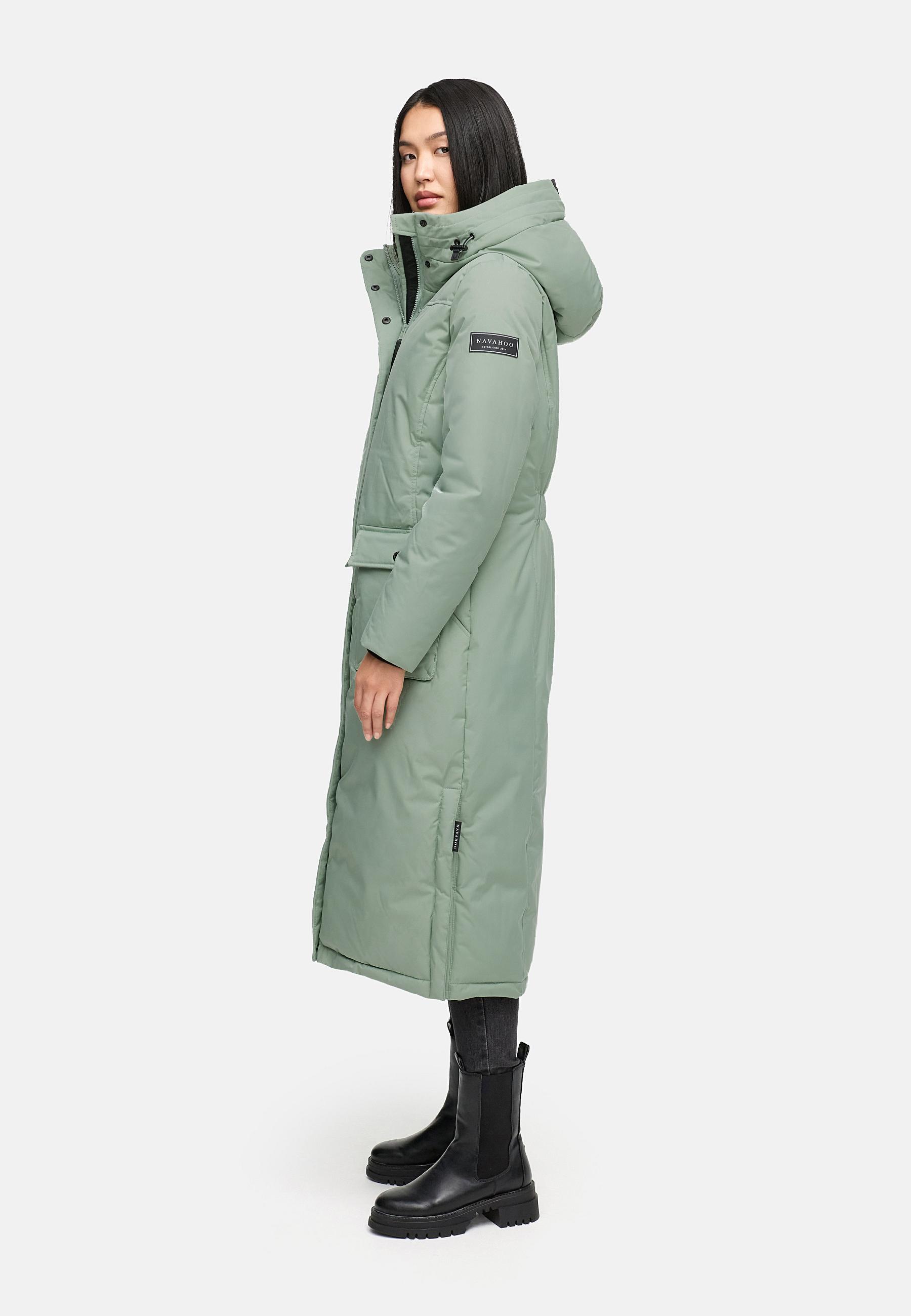 Extralanger Wintermantel mit Kapuze "Wolkenfrost XIV" Smokey Mint