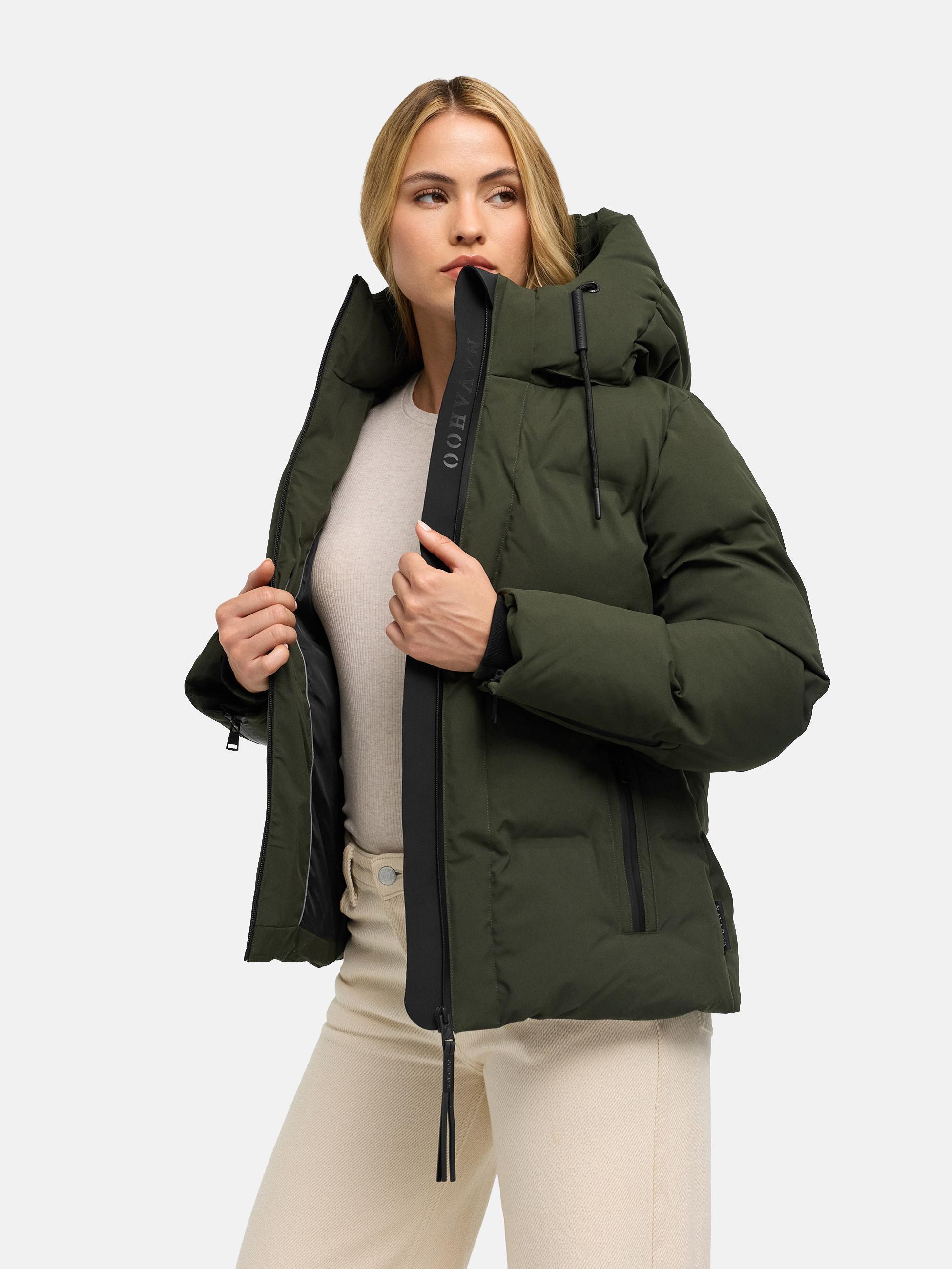 Warme Steppjacke mit verstellbarer Kapuze "Wolkentanz XIV" Dark Olive