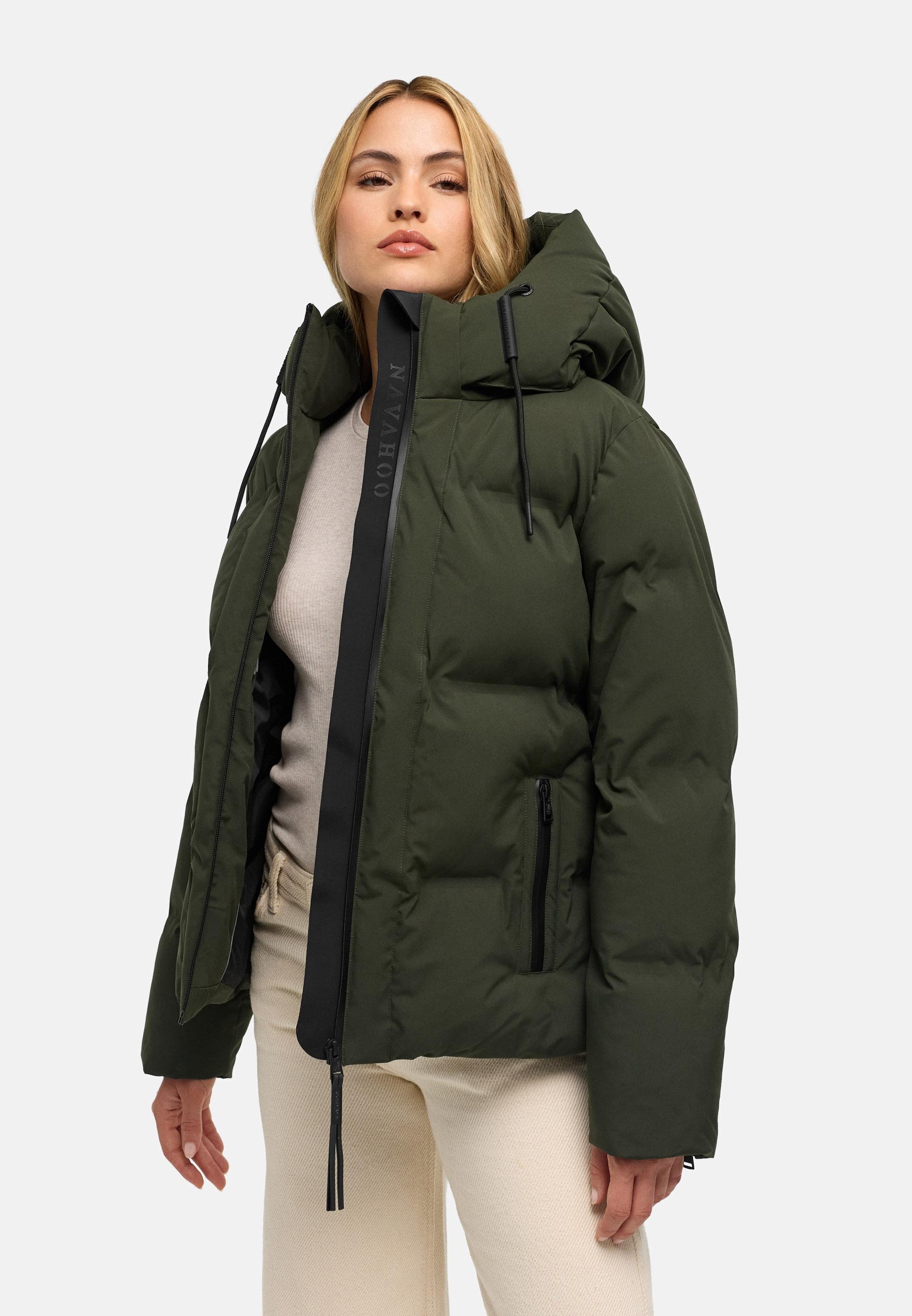 Warme Steppjacke mit verstellbarer Kapuze "Wolkentanz XIV" Dark Olive