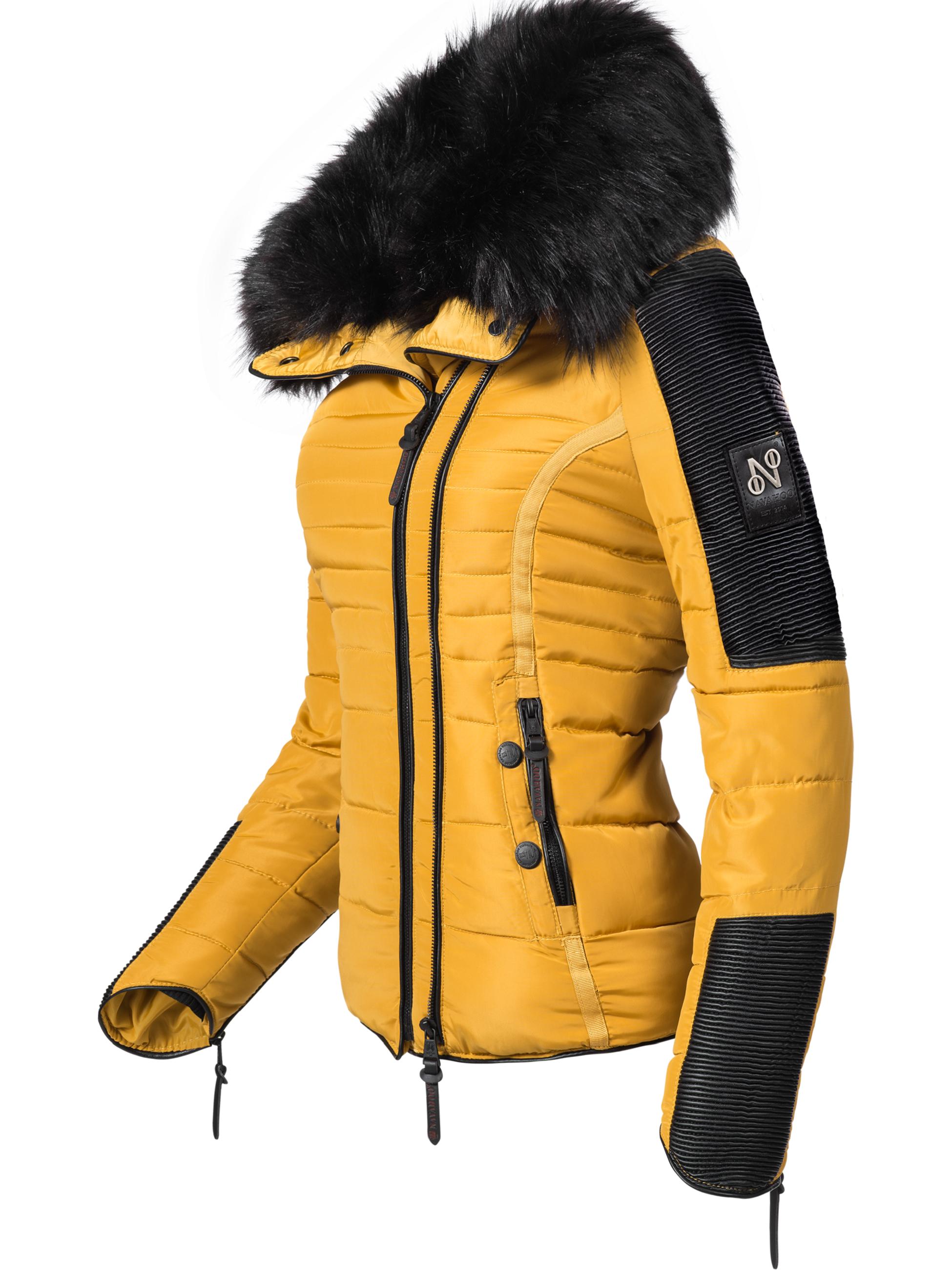 Kurze Winter Steppjacke mit Kapuze "Yuki2" Gelb