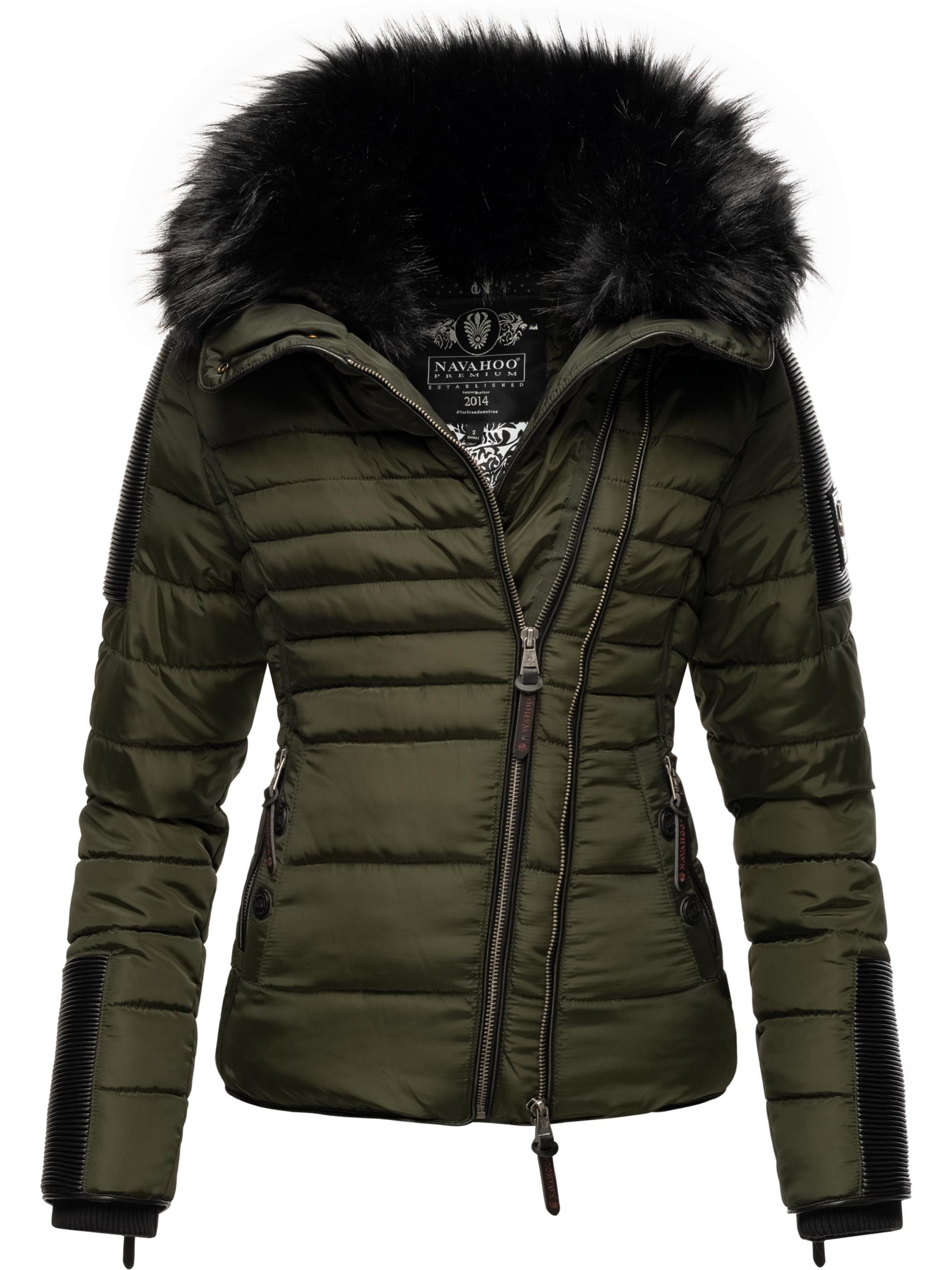 Kurze Winter Steppjacke mit Kapuze "Yuki2" Olive