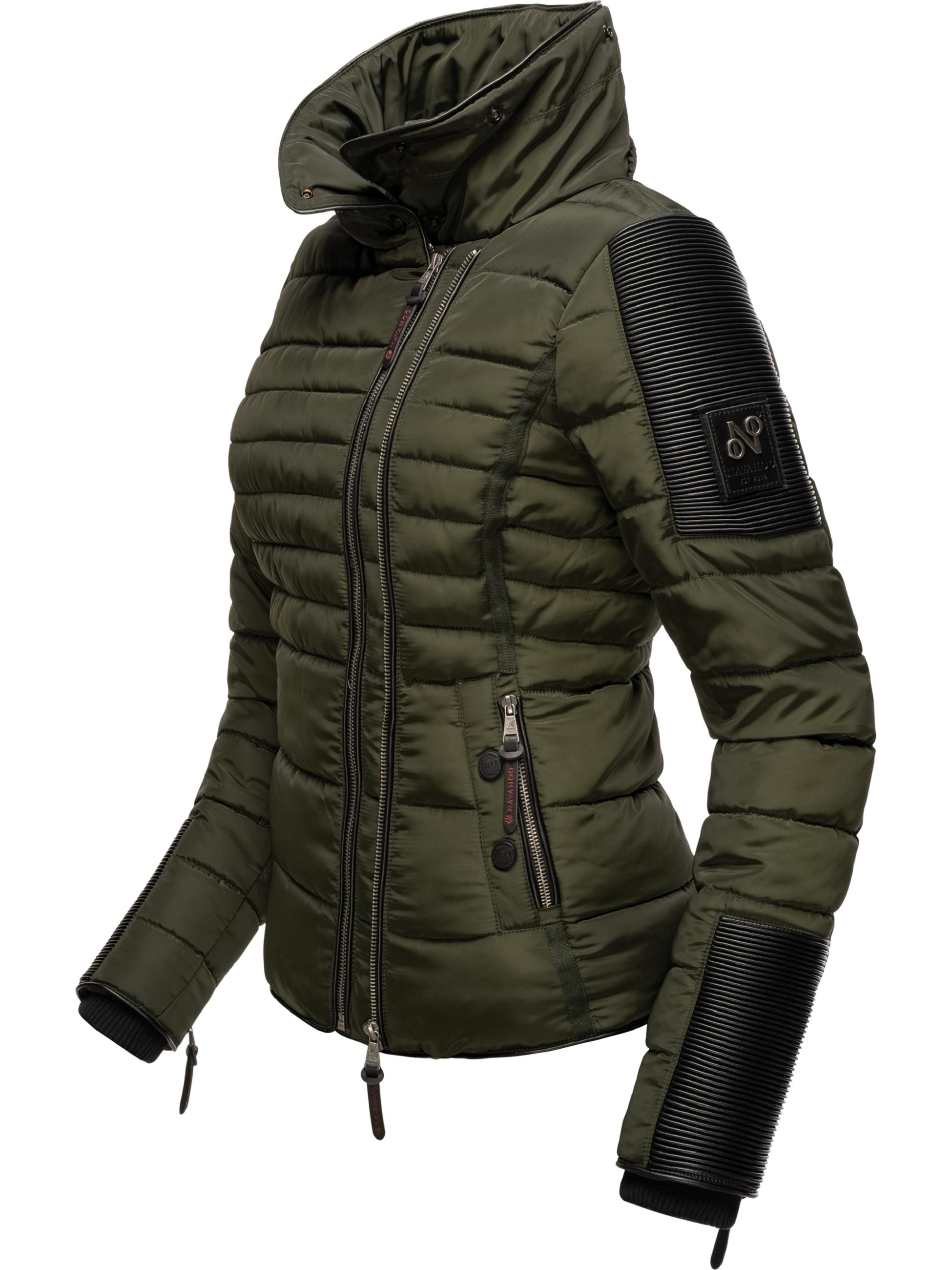 Kurze Winter Steppjacke mit Kapuze "Yuki2" Olive