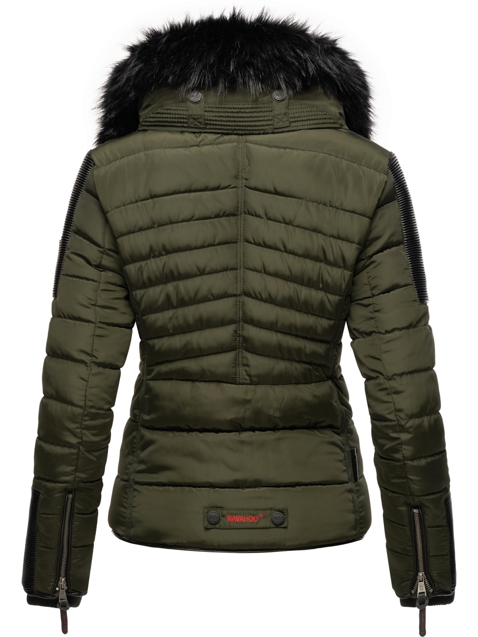 Kurze Winter Steppjacke mit Kapuze "Yuki2" Olive