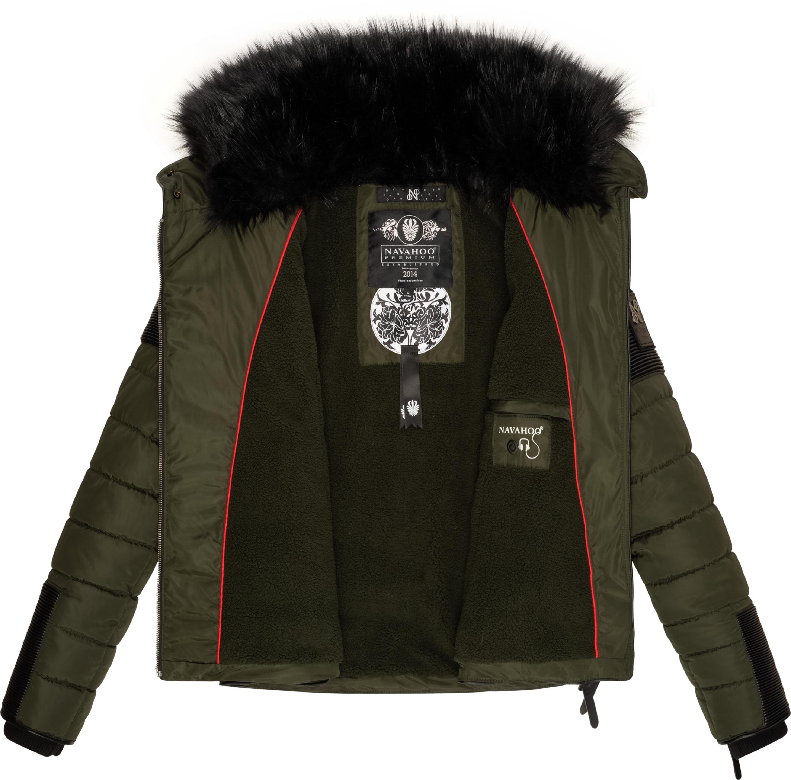 Kurze Winter Steppjacke mit Kapuze "Yuki2" Olive