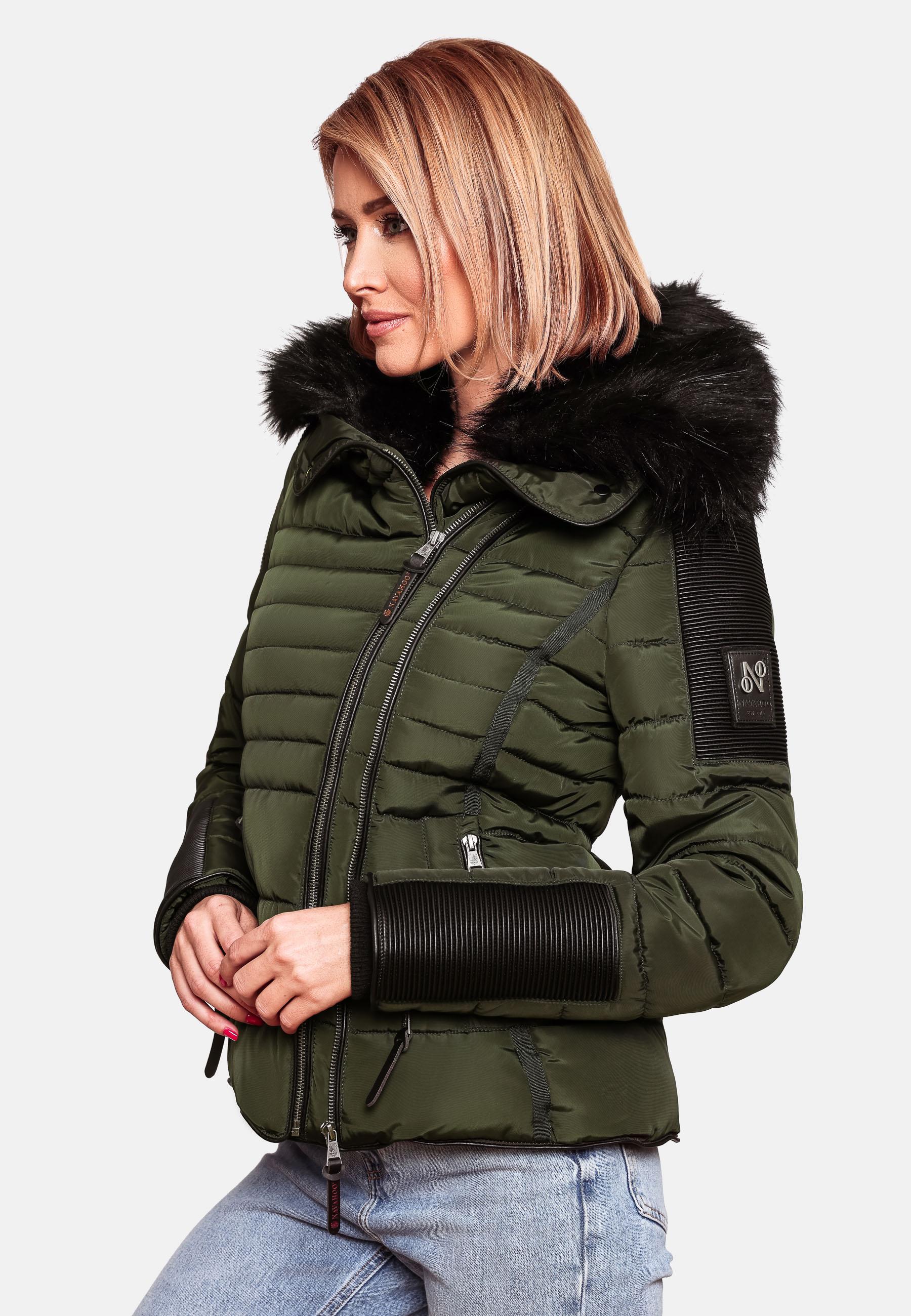 Kurze Winter Steppjacke mit Kapuze "Yuki2" Olive