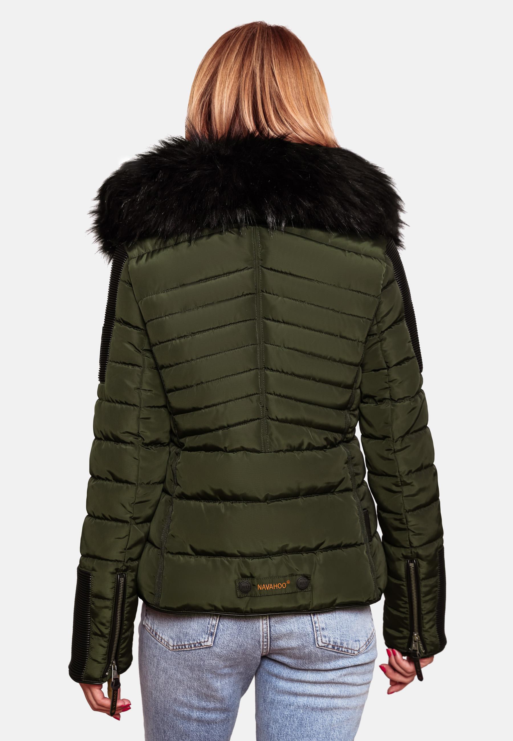 Kurze Winter Steppjacke mit Kapuze "Yuki2" Olive