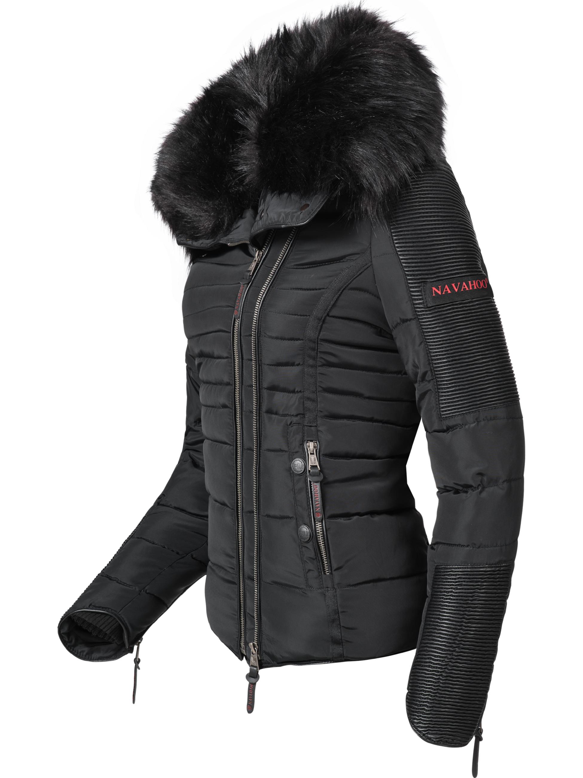 Kurze Winter Steppjacke mit Kapuze "Yuki2" Schwarz