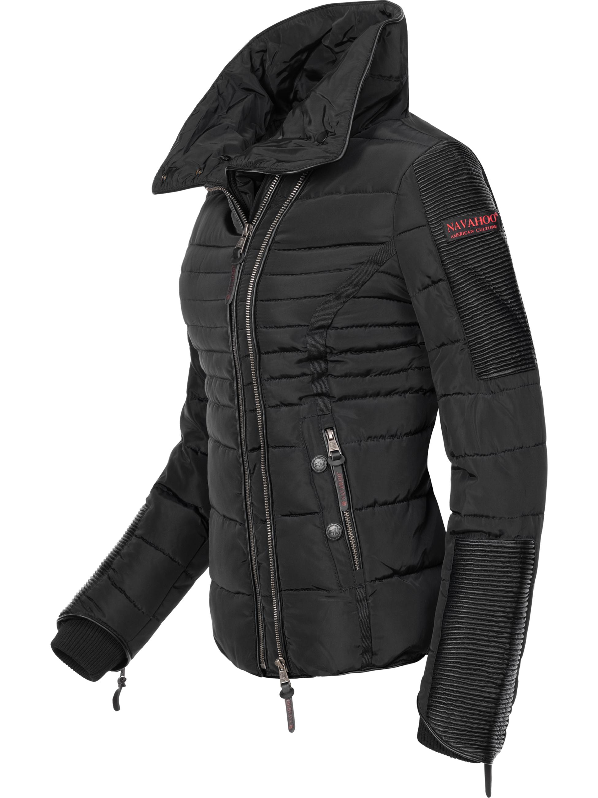 Kurze Winter Steppjacke mit Kapuze "Yuki2" Schwarz