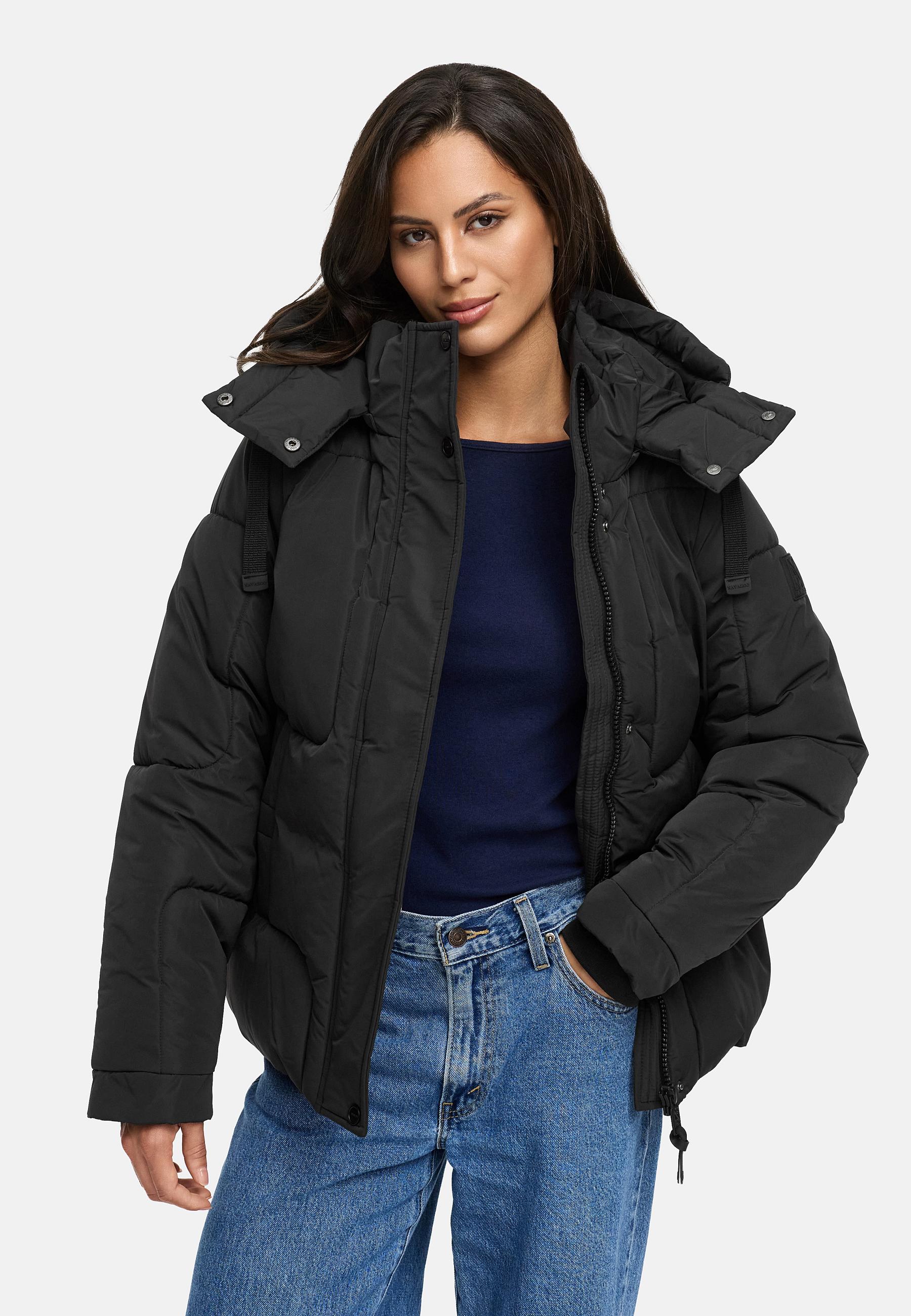 Winter Steppjacke mit abnehmbarer Kapuze "Zauberlicht 14" Black