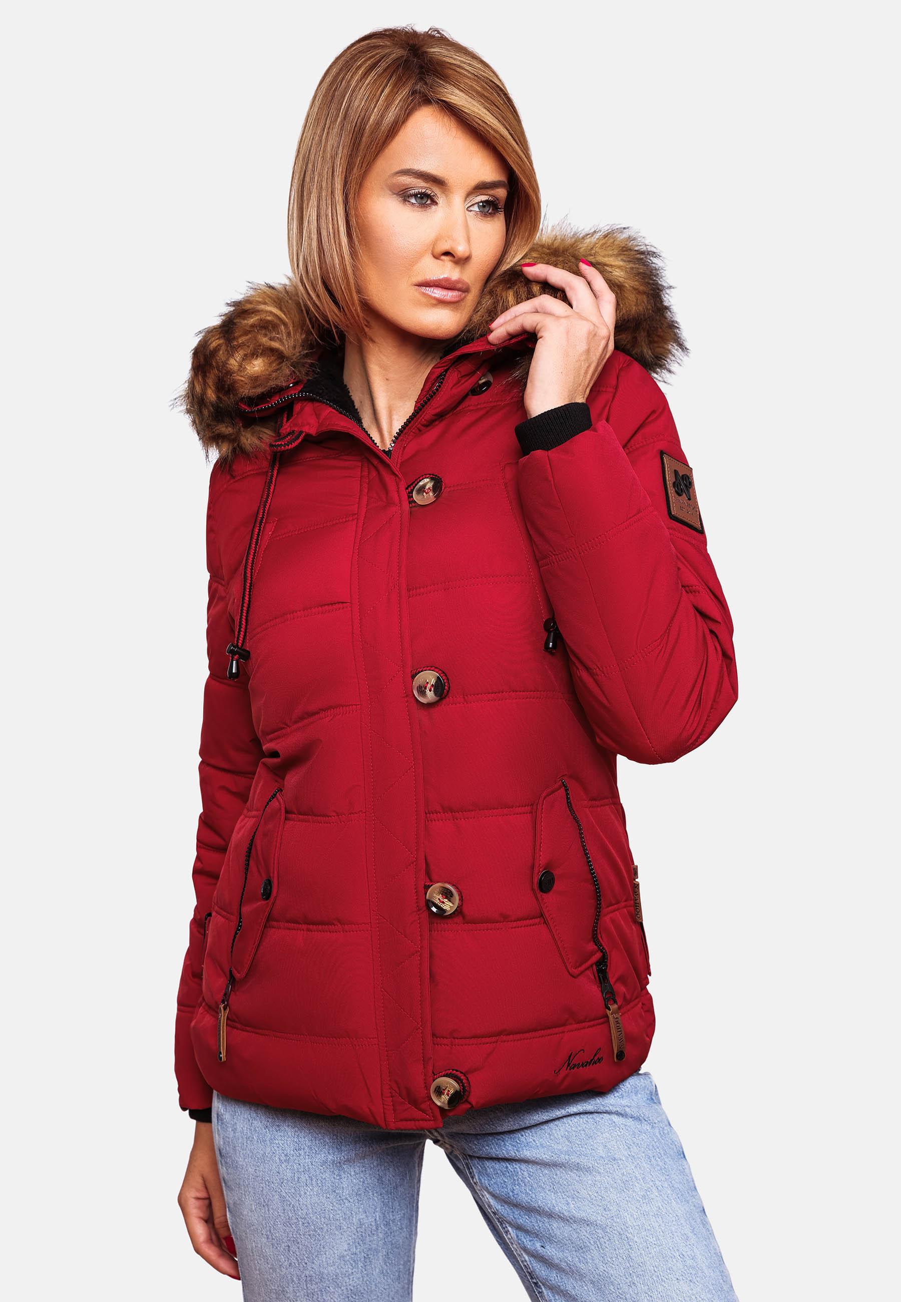 Winter Steppjacke mit abnehmbarem Kunstfell "Zoja" Blood Red