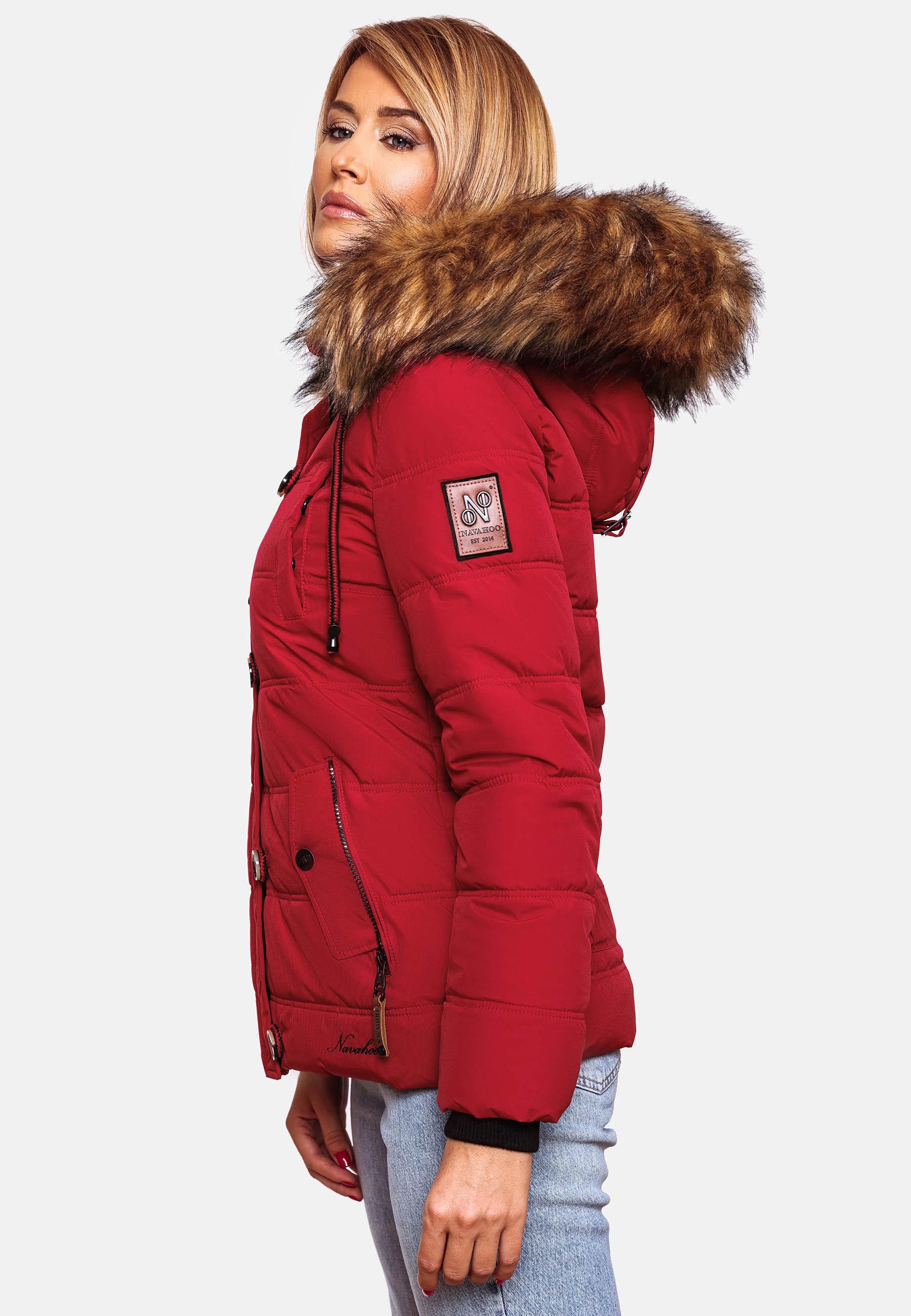 Winter Steppjacke mit abnehmbarem Kunstfell "Zoja" Blood Red