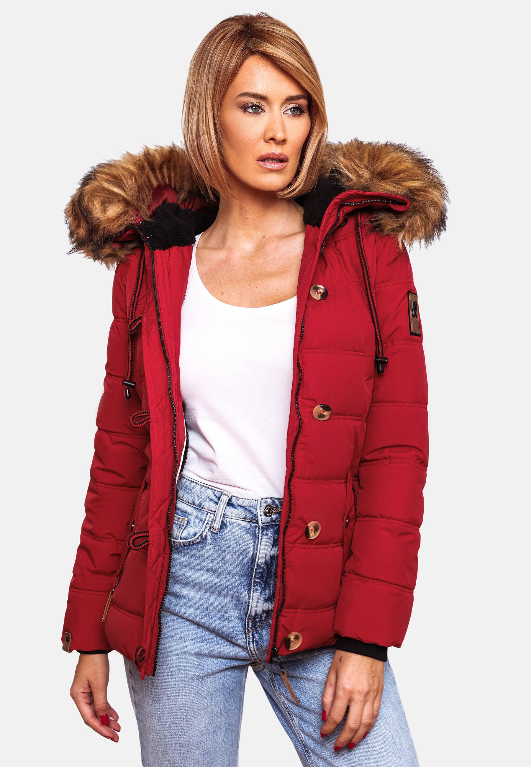 Winter Steppjacke mit abnehmbarem Kunstfell "Zoja" Blood Red