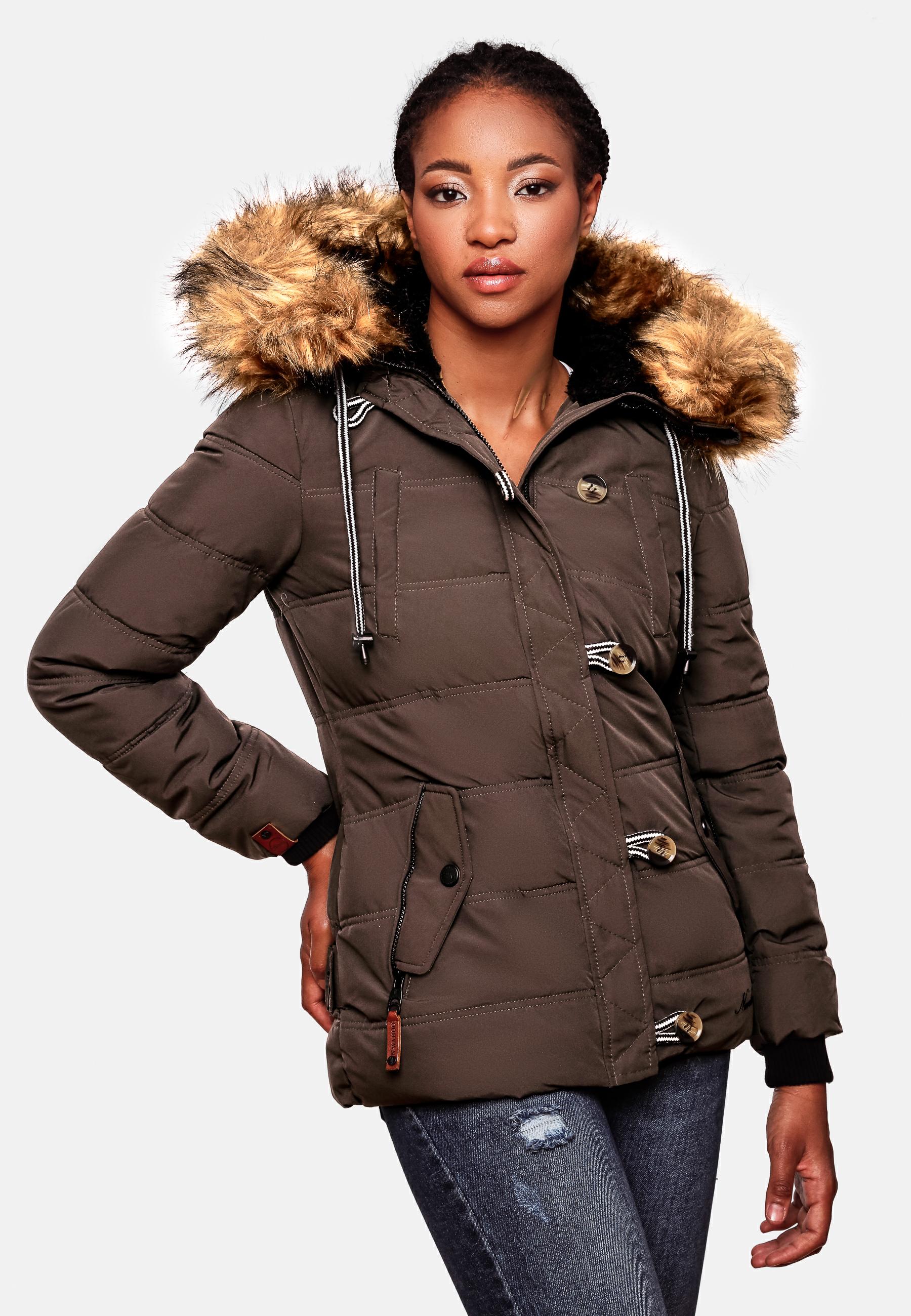 Winter Steppjacke mit abnehmbarem Kunstfell "Zoja" Dark Choco