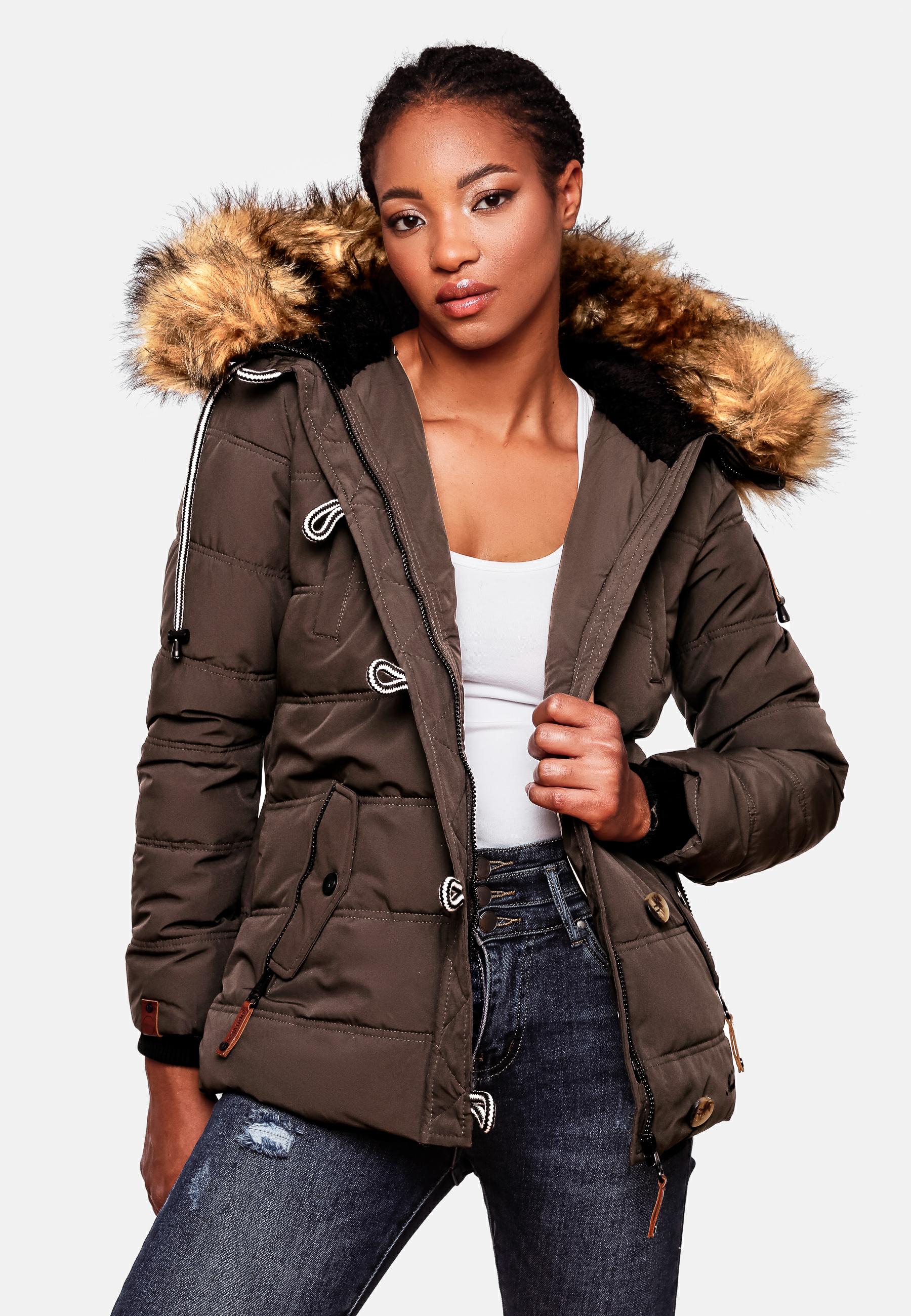 Winter Steppjacke mit abnehmbarem Kunstfell "Zoja" Dark Choco