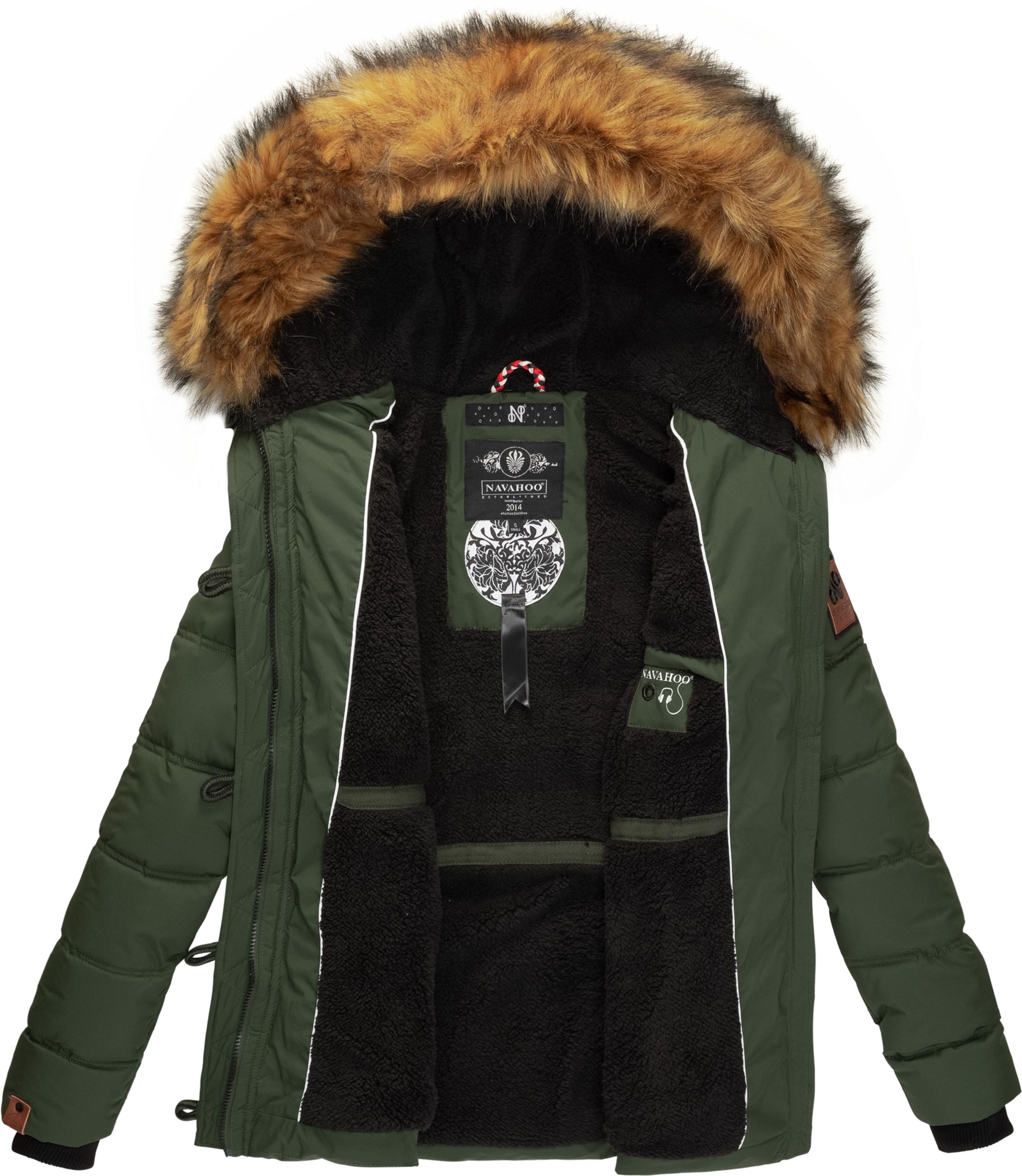 Winter Steppjacke mit abnehmbarem Kunstfell "Zoja" Grün