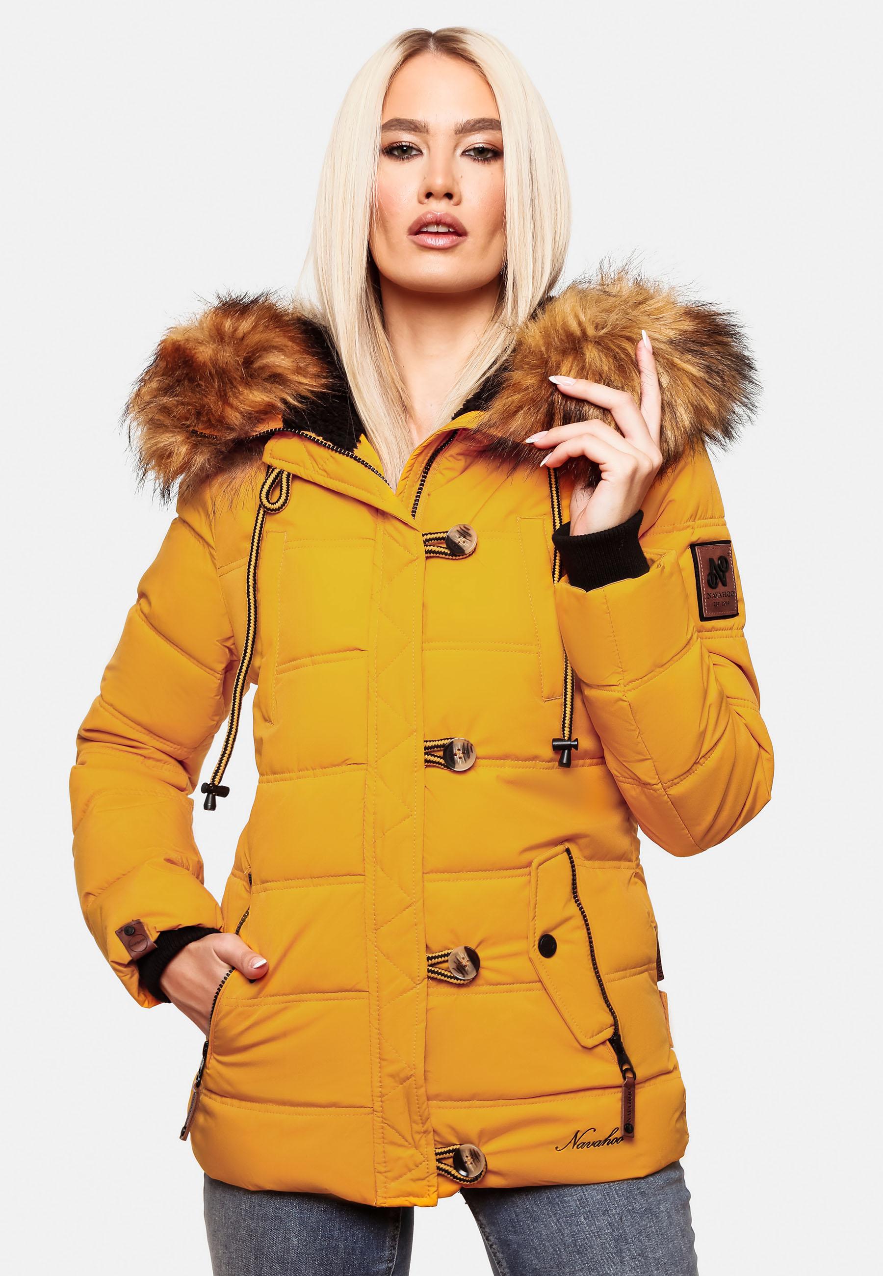 Winter Steppjacke mit abnehmbarem Kunstfell "Zoja" Yellow