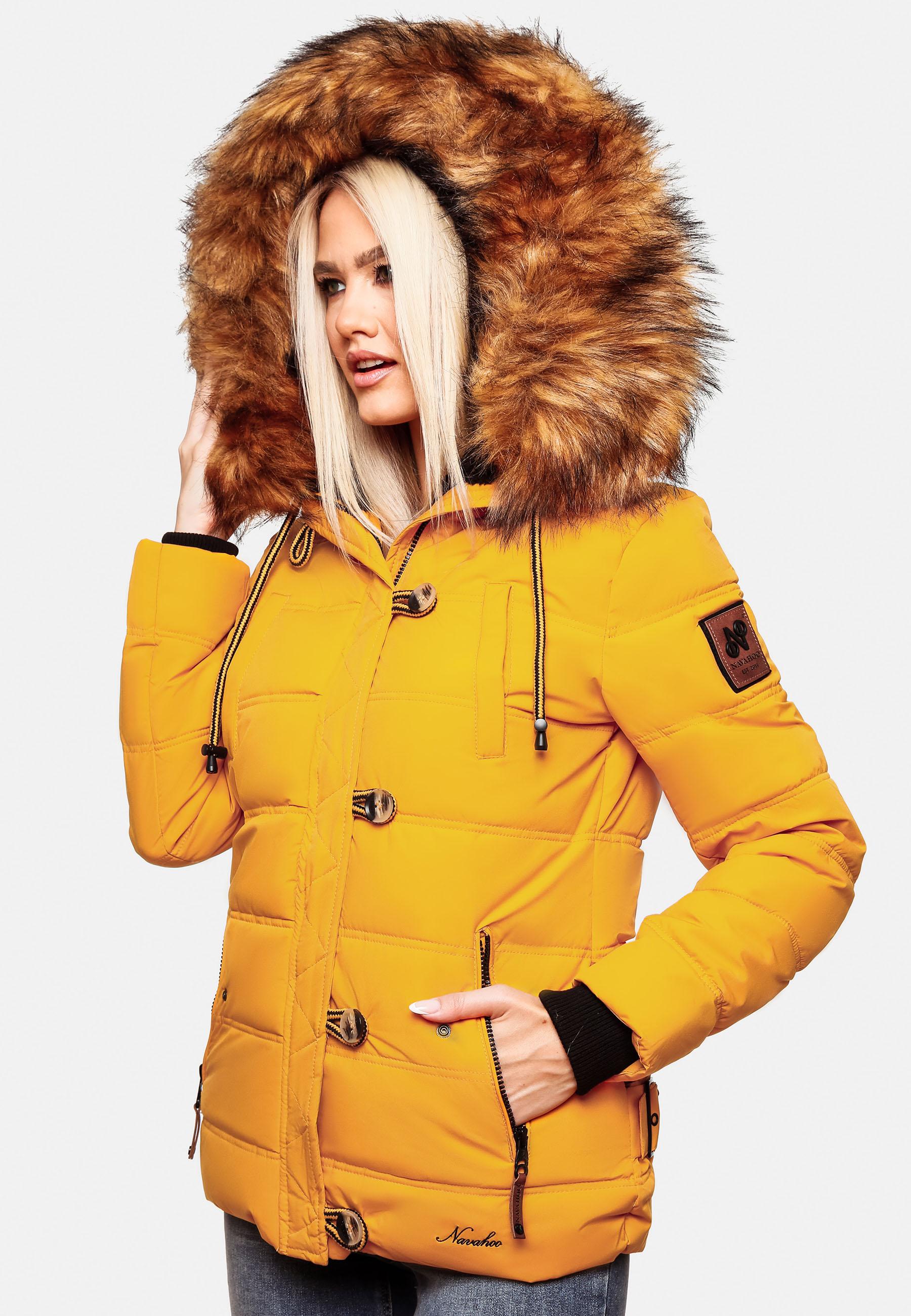 Winter Steppjacke mit abnehmbarem Kunstfell "Zoja" Yellow