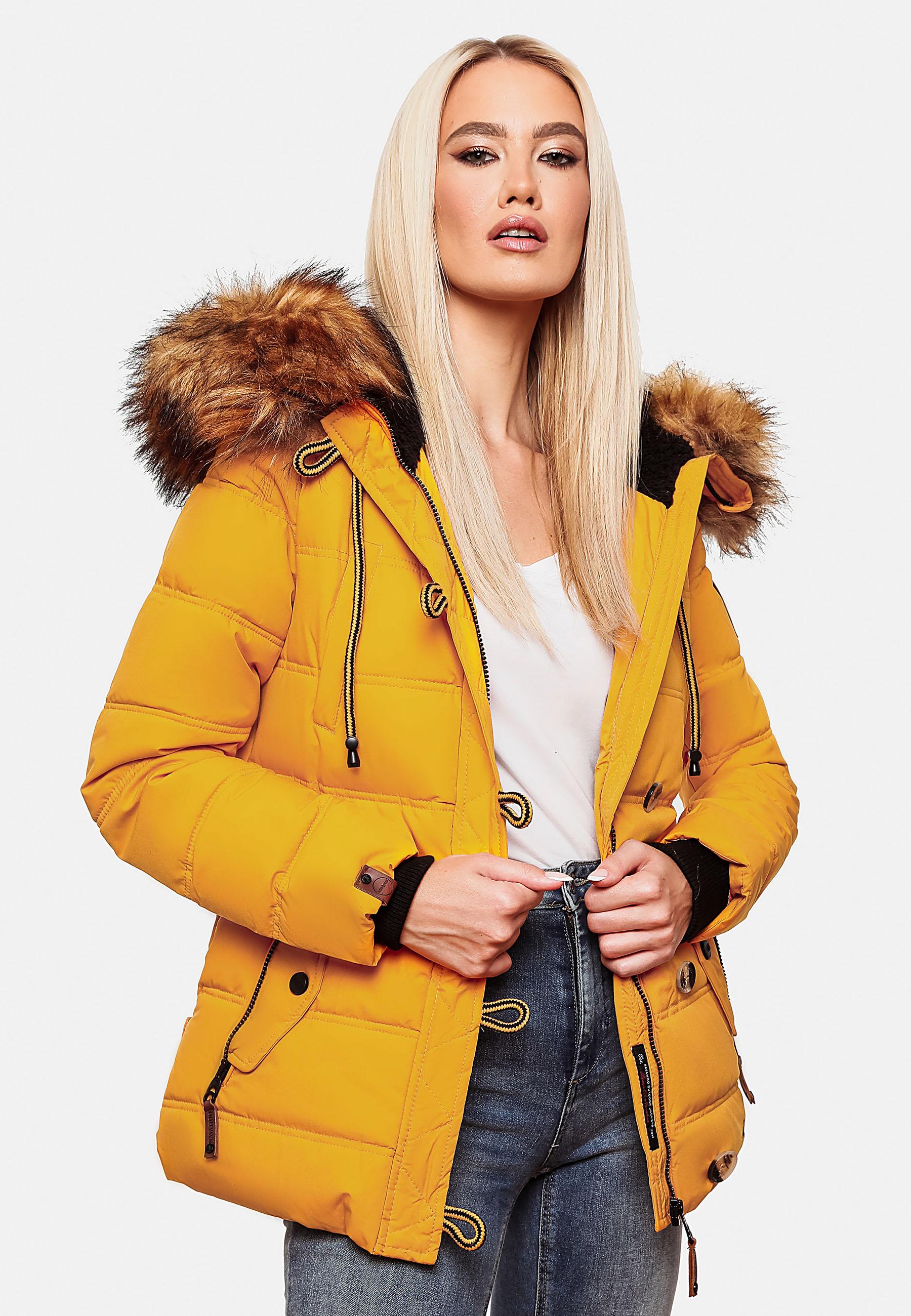 Winter Steppjacke mit abnehmbarem Kunstfell "Zoja" Yellow