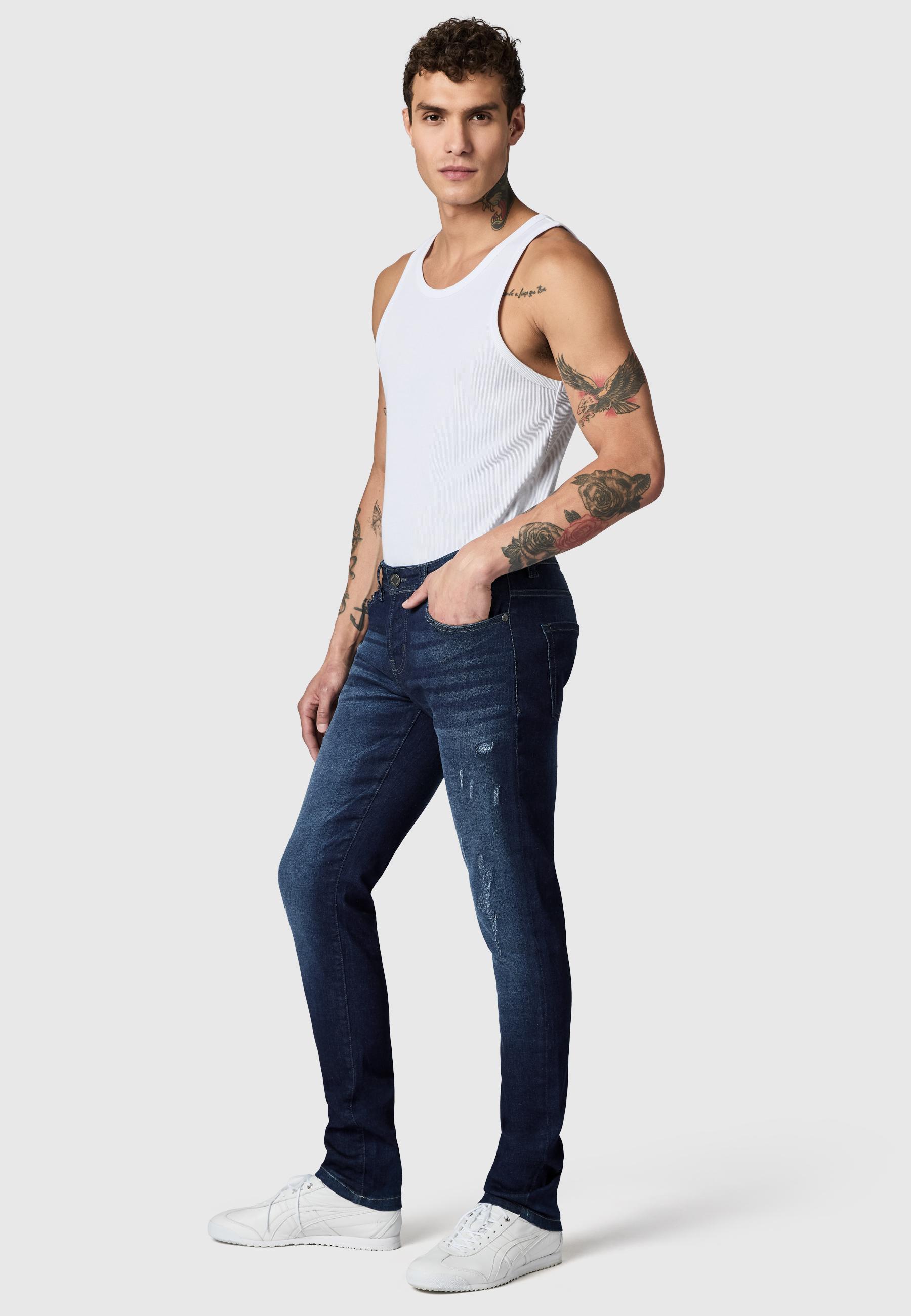 Destroyed Jeans "München" Slim Fit Dark Blue