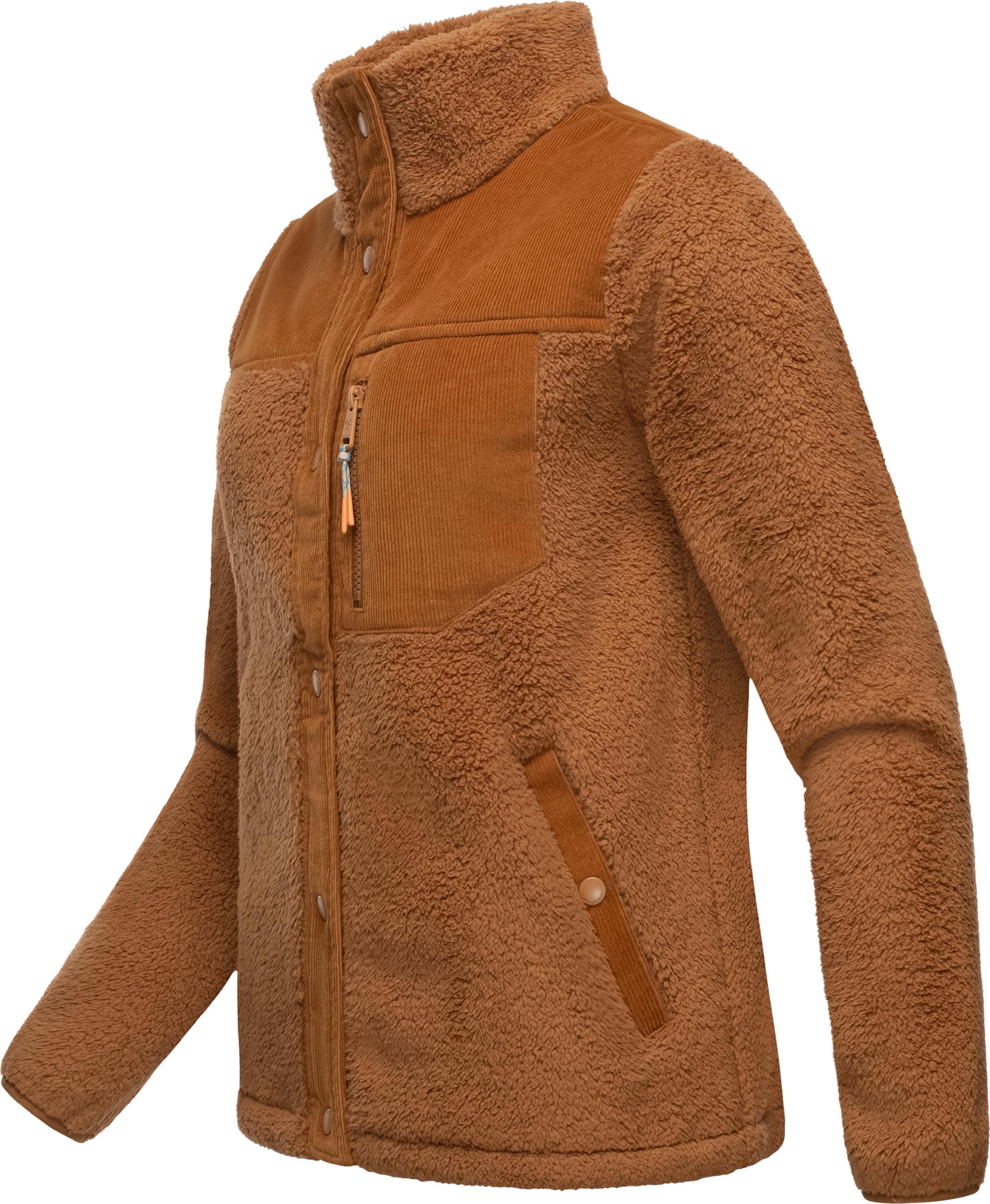 Plüschjacke mit Kord-Brusttasche "Appopis Block" Brown Sugar