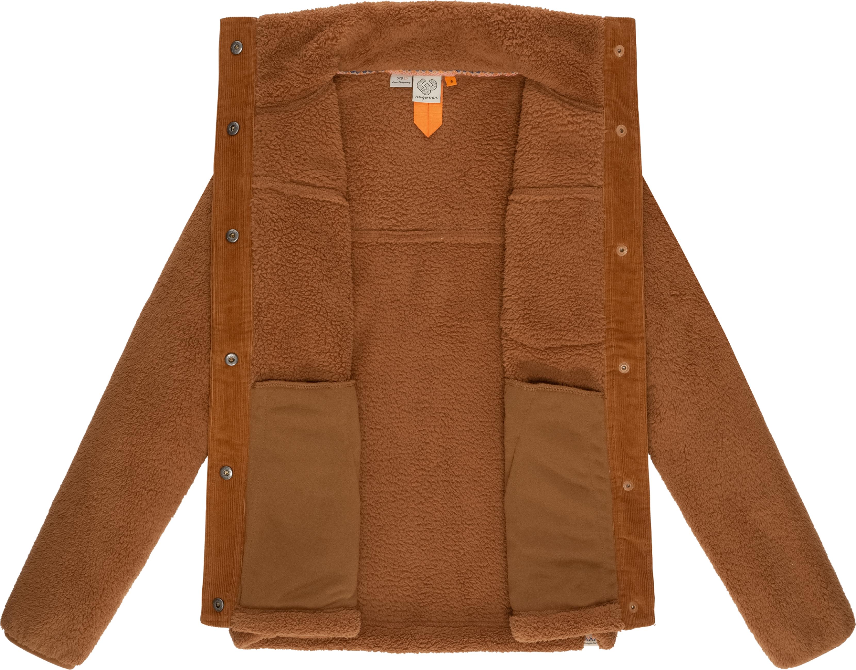 Plüschjacke mit Kord-Brusttasche "Appopis Block" Brown Sugar