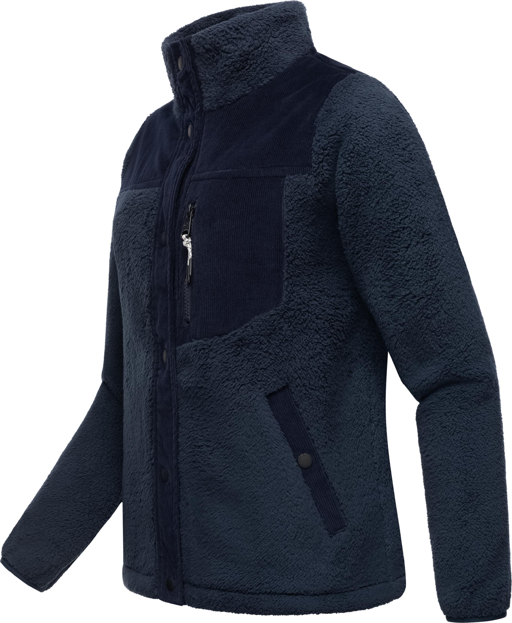 Plüschjacke mit Kord-Brusttasche "Appopis Block" Navy