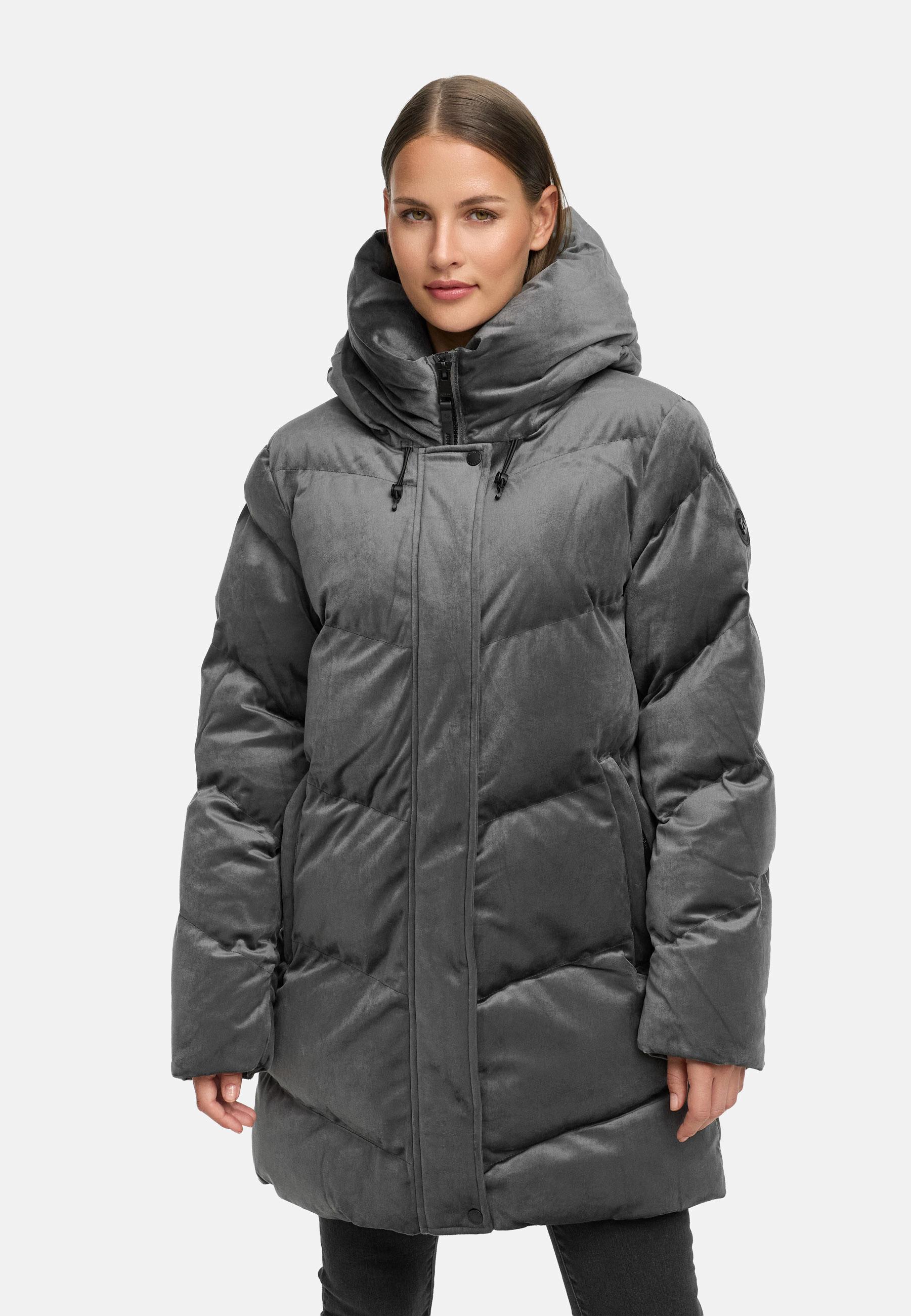 Winter Kurzmantel aus Samtmaterial Teddy-Mantel "Avelin Velvet YOUMODO" Stone Grey