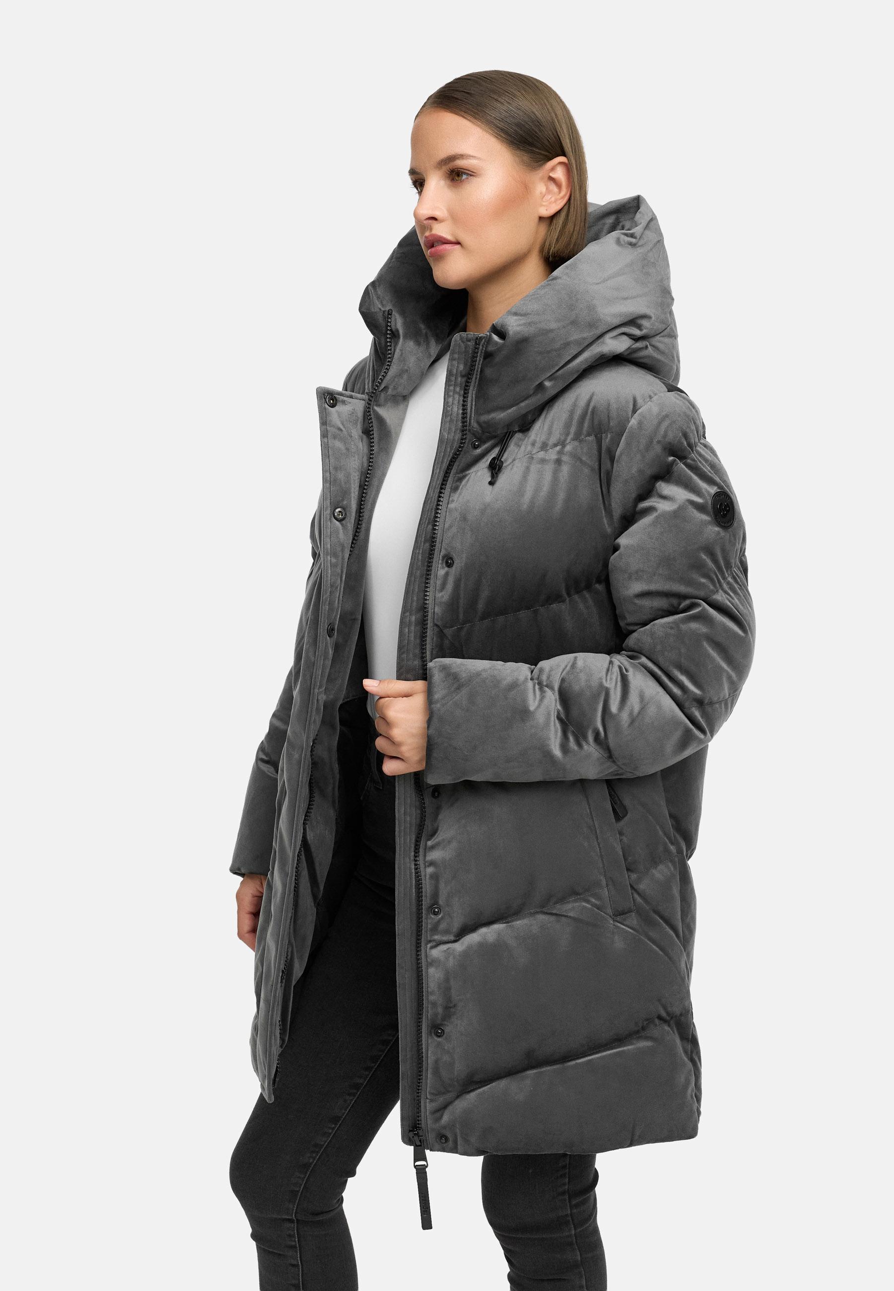 Winter Kurzmantel aus Samtmaterial Teddy-Mantel "Avelin Velvet YOUMODO" Stone Grey